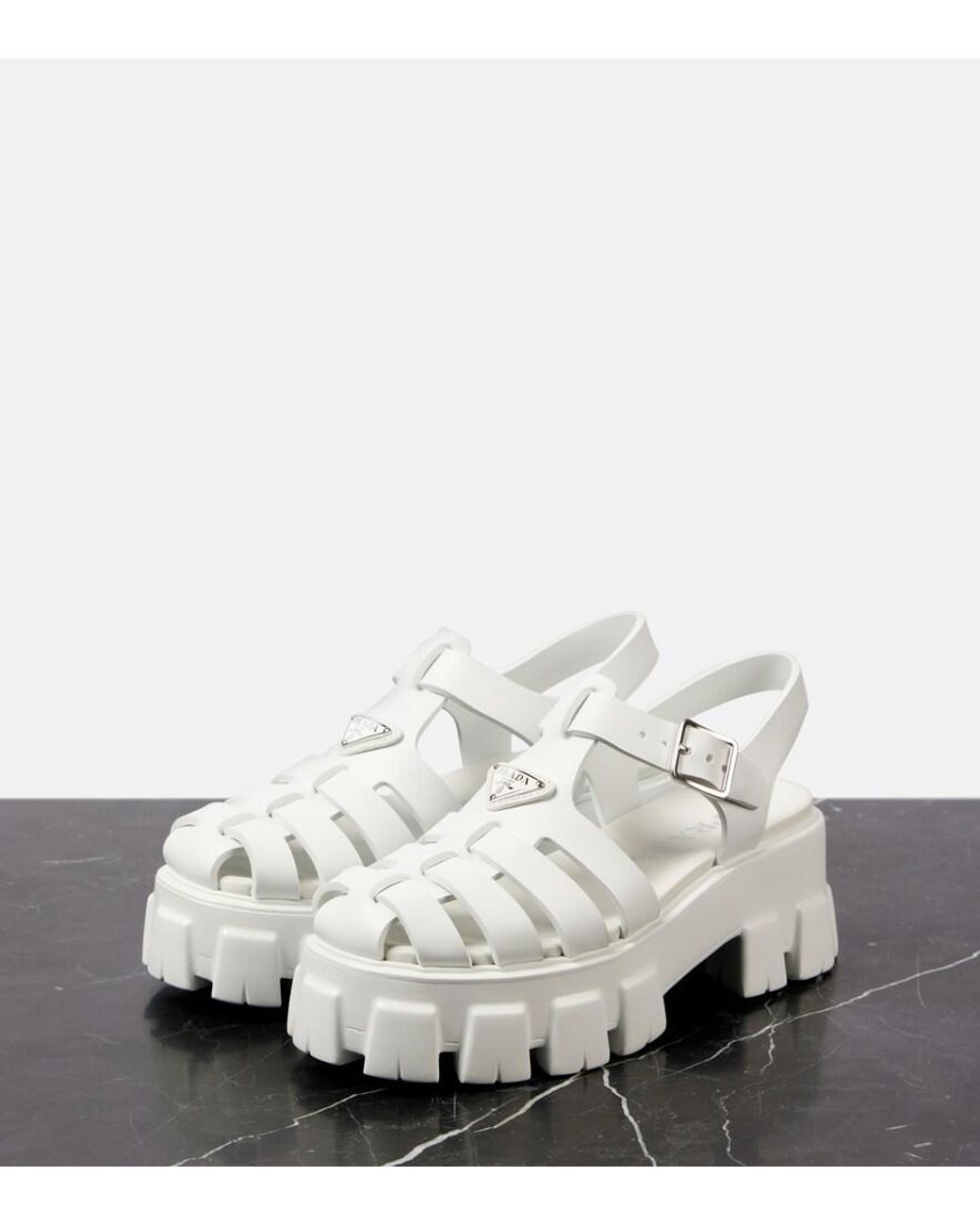 Prada White Rubber Platform Sandals 55