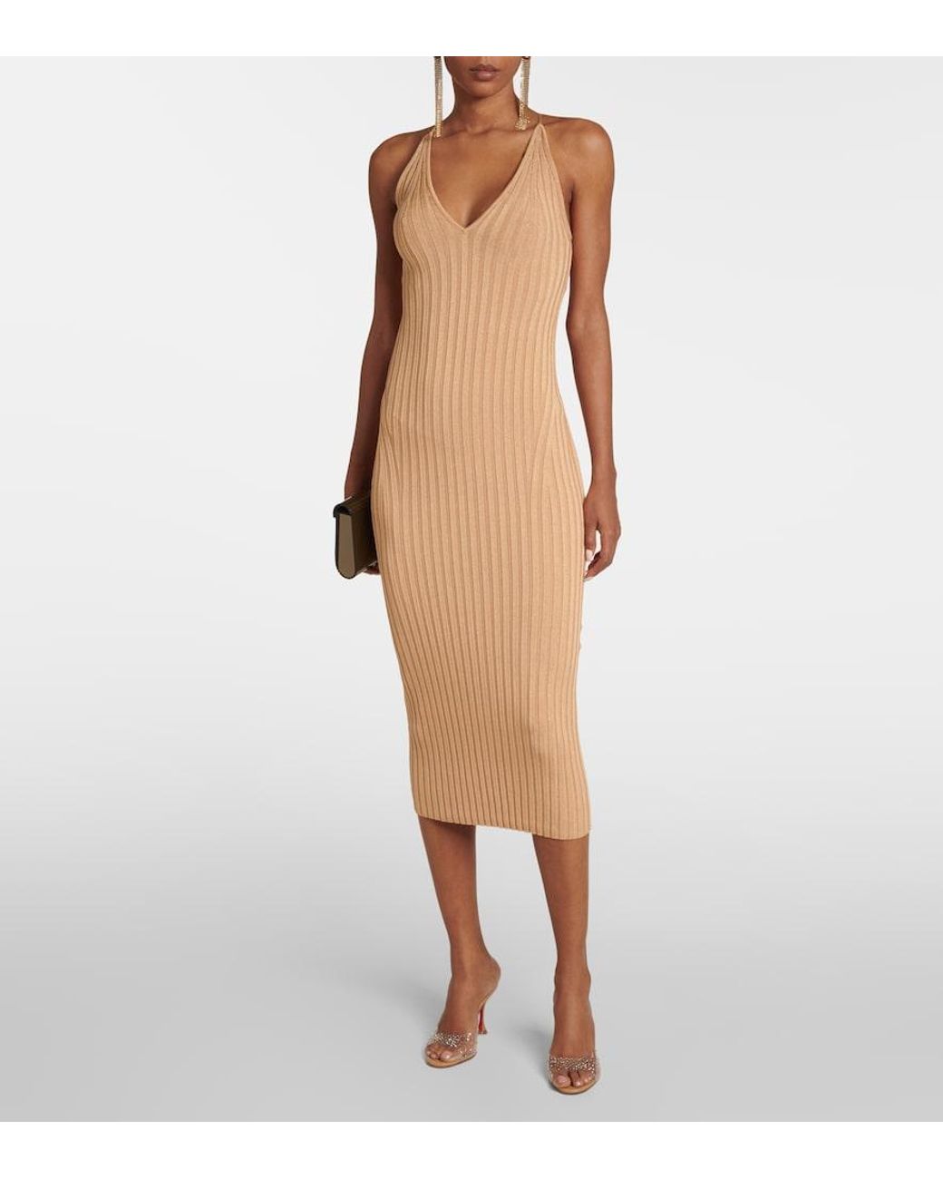 Galvan White Rhea Rib-Knit Halterneck Midi Dress