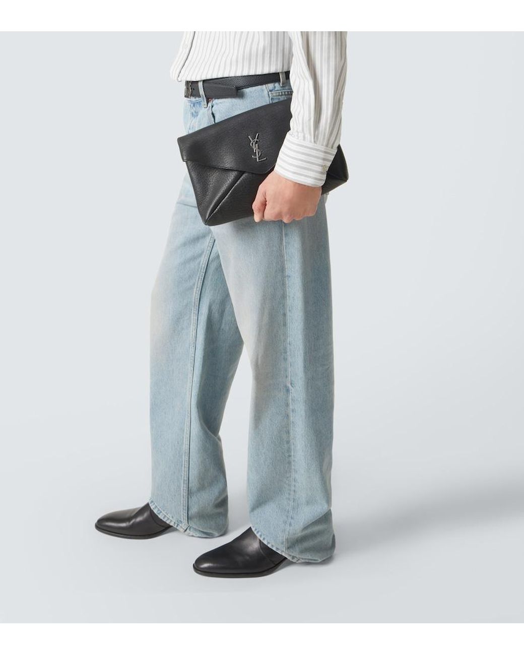 Saint Laurent Black Cassandre Large Envelope Leather Pouch for men