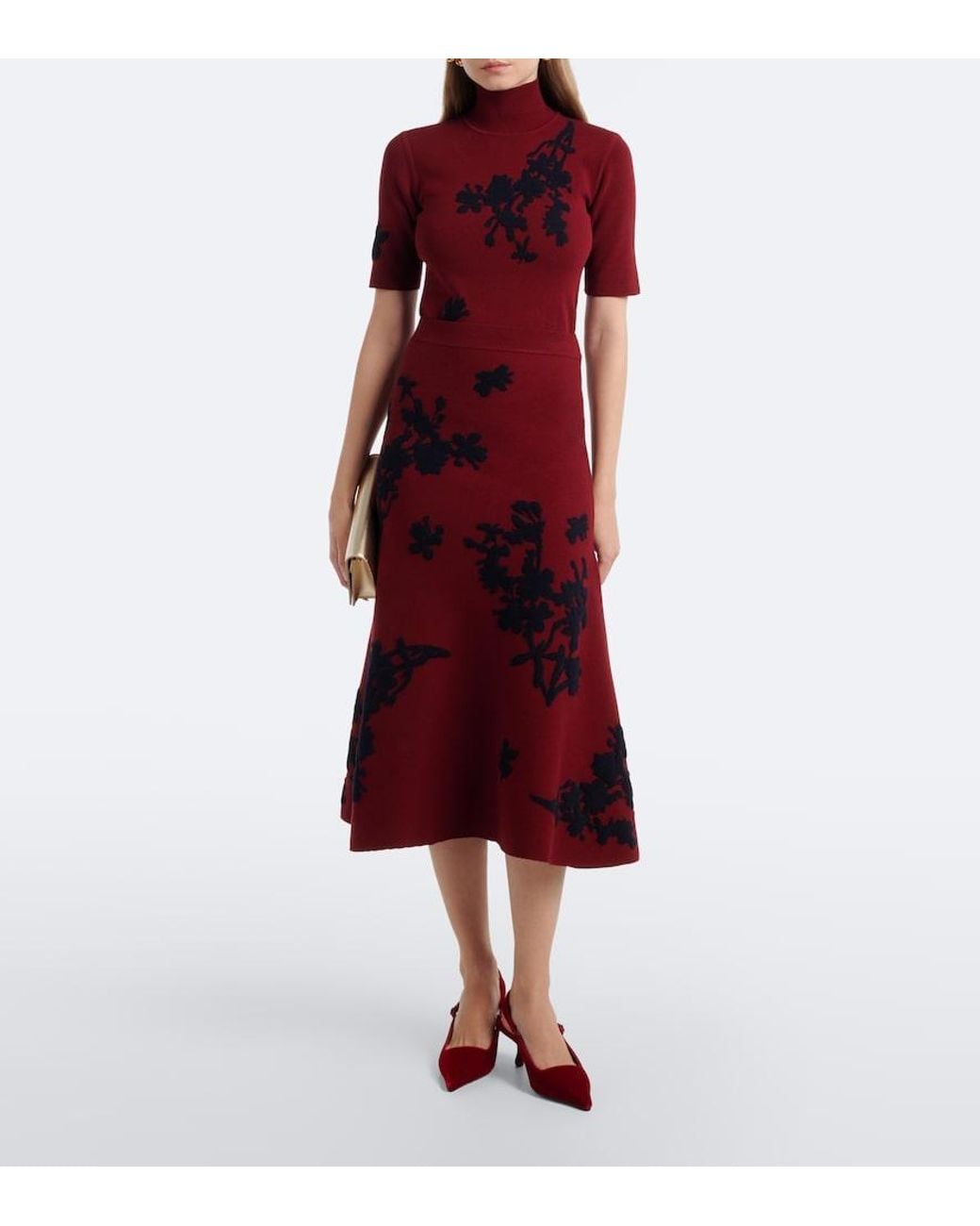 Erdem Red Floral Jacquard Turtleneck Sweater