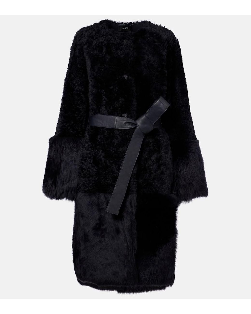 Joseph Black Tina Belted Shearling Coat