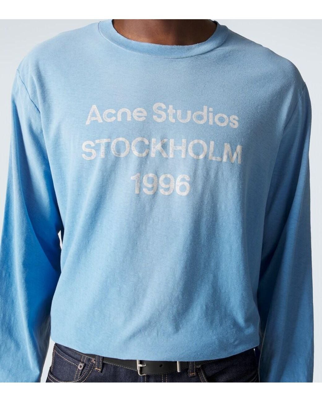 Acne Blue Distressed Cotton-Blend Jersey T-Shirt for men