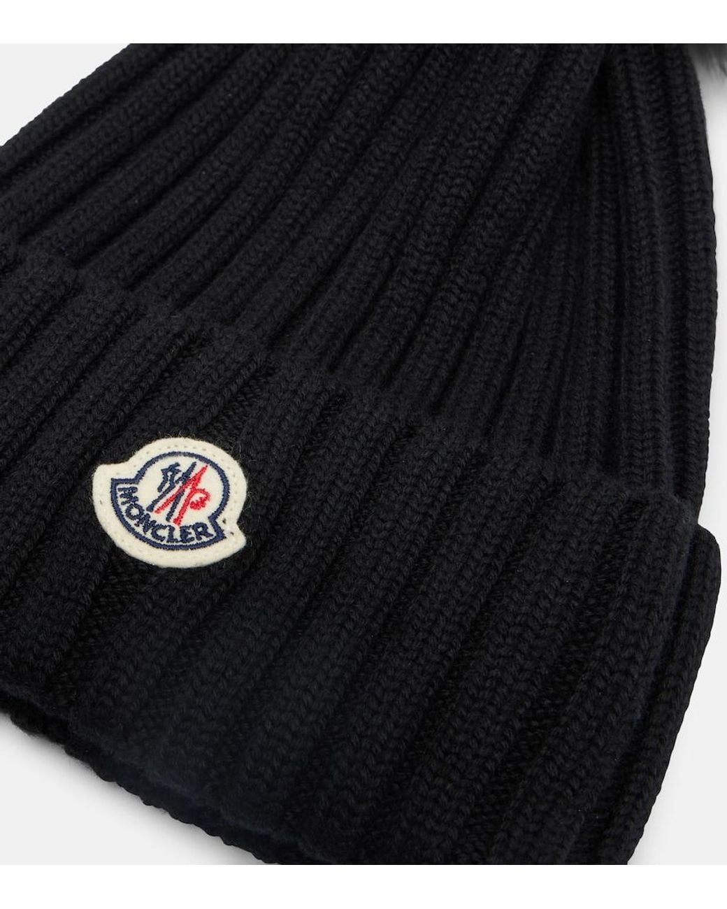 Moncler Black Ribbed-Knit Virgin Wool Beanie