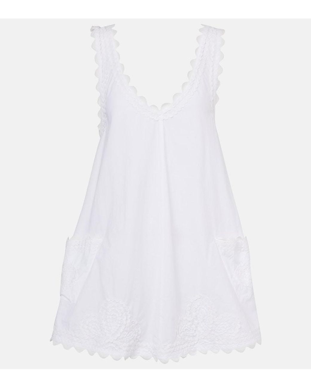 Juliet Dunn White Embroidered Cotton Poplin Minidress