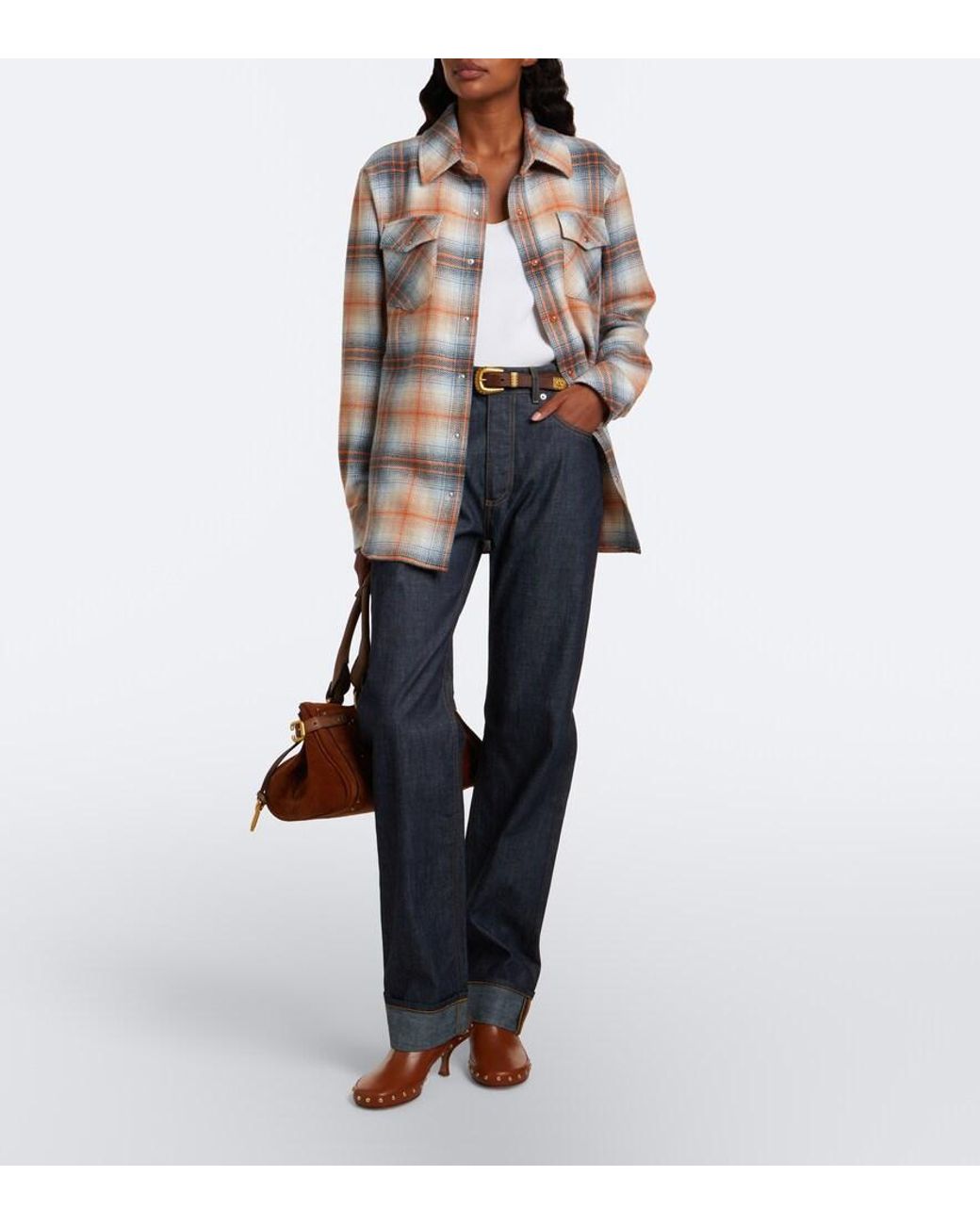 God's True Cashmere Multicolor Ironwood Plaid Cashmere Shirt With Carnelians