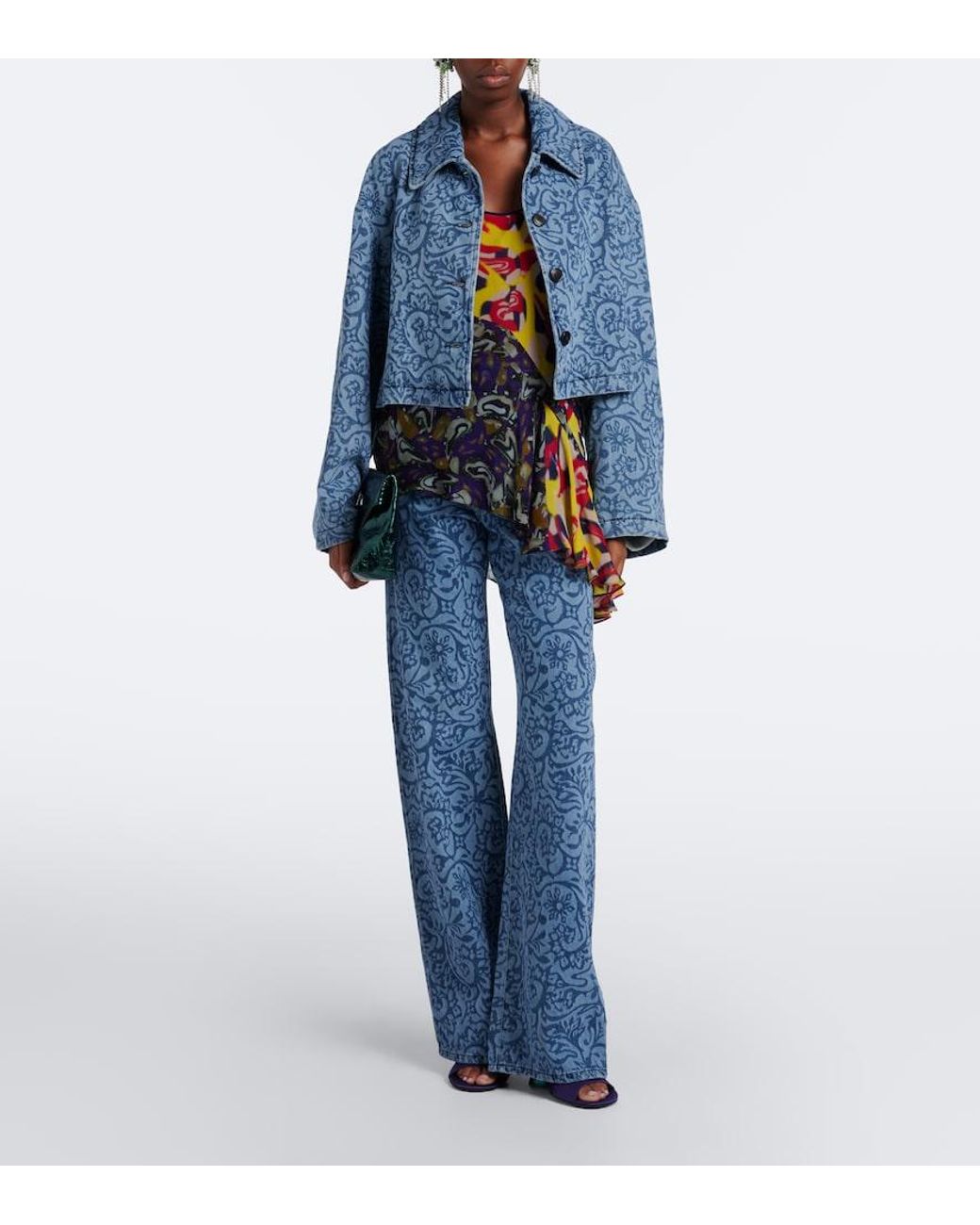 Dries Van Noten Blue Floral Denim Jacket