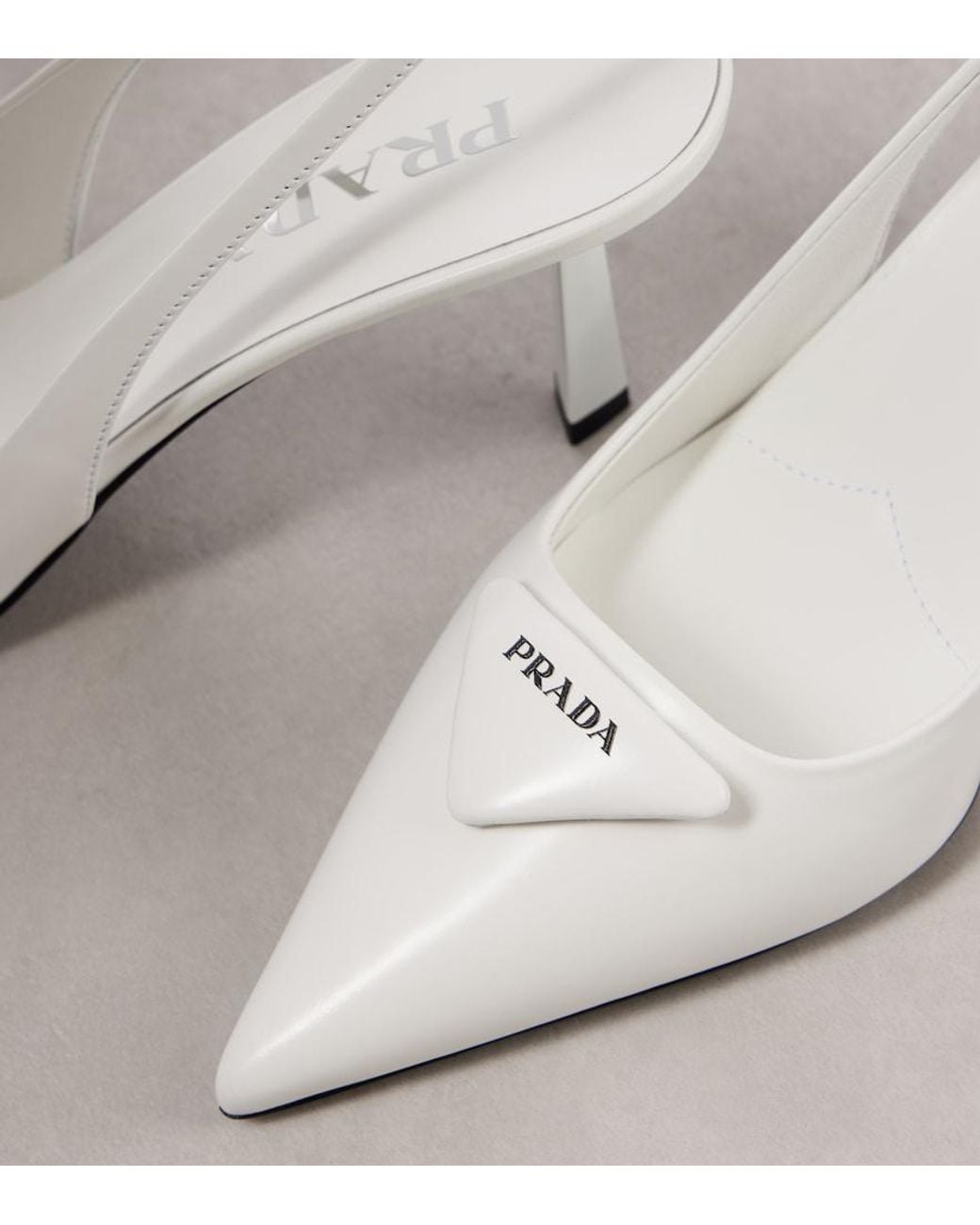 Prada White Brushed Leather Slingback Pumps 75