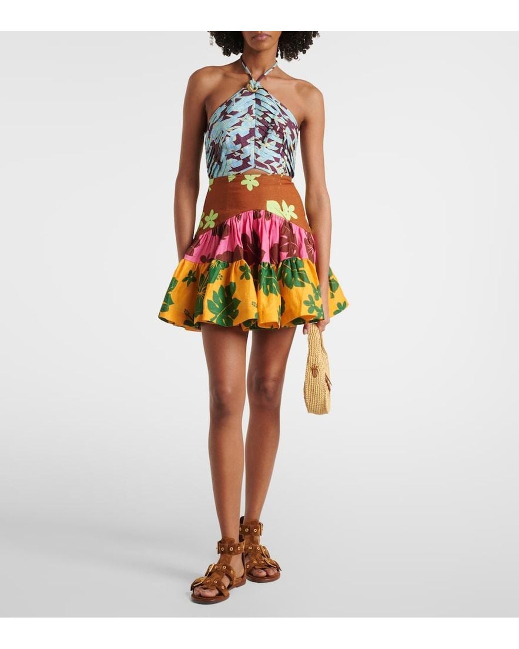ALÉMAIS Green Poppy Printed Halterneck Minidress