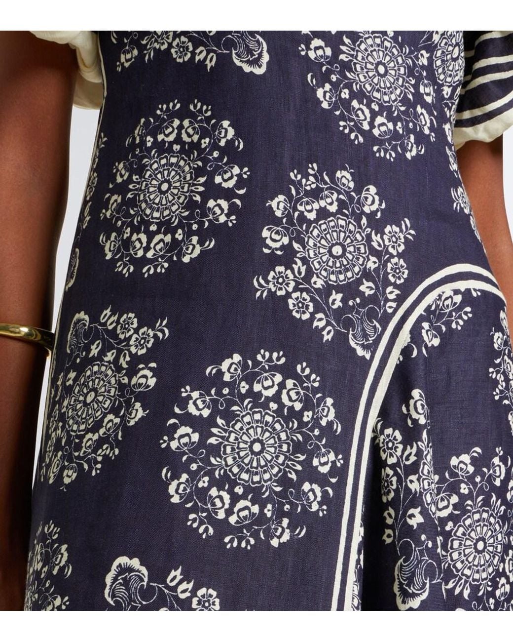 ALÉMAIS Blue Banderra Floral Linen Midi Dress