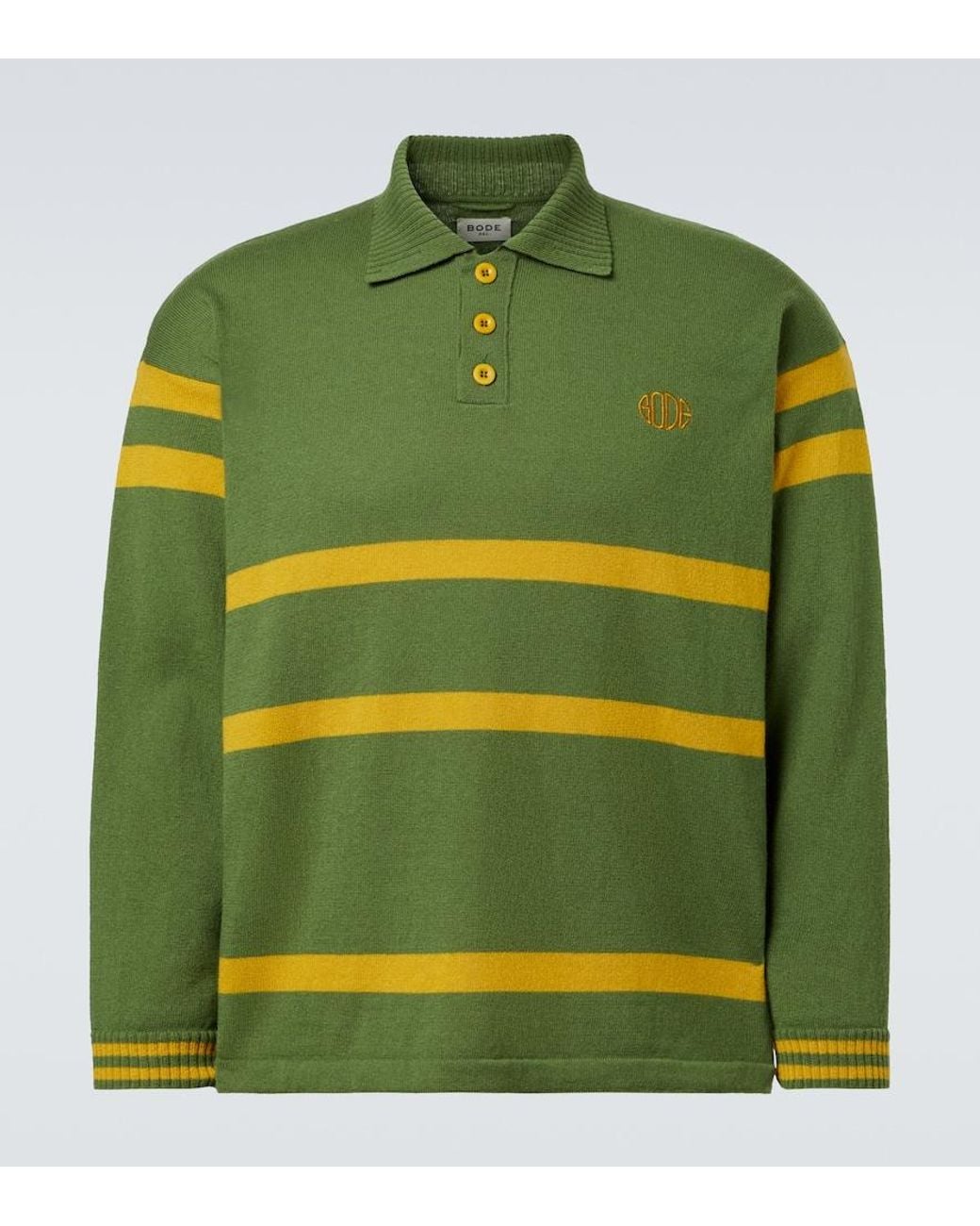 Bode Green Striped Virgin Wool Polo Sweater for men