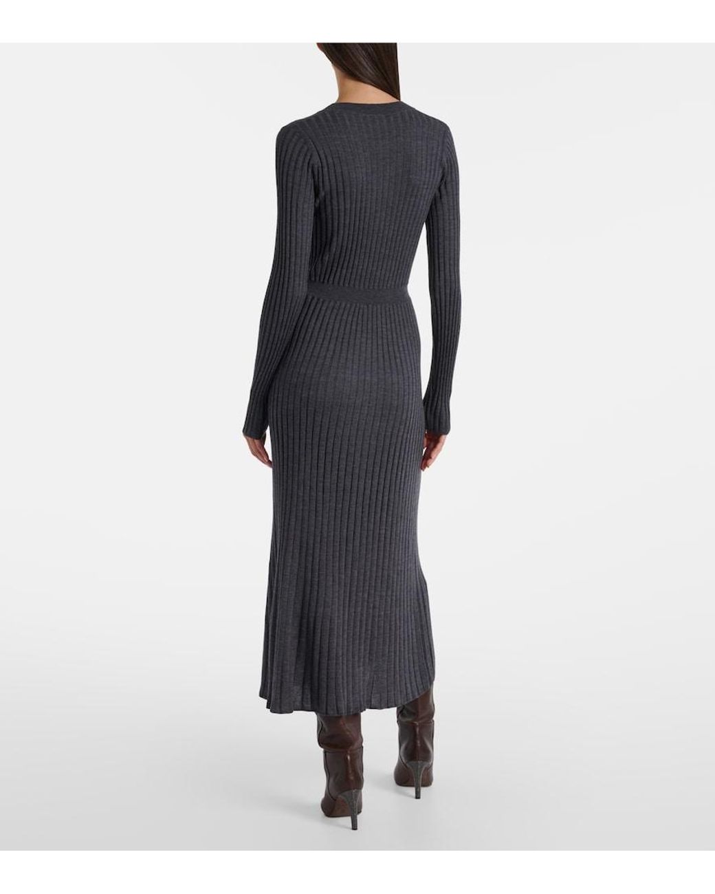 Brunello Cucinelli Blue Ribbed-Knit Virgin Wool Sweater Dress