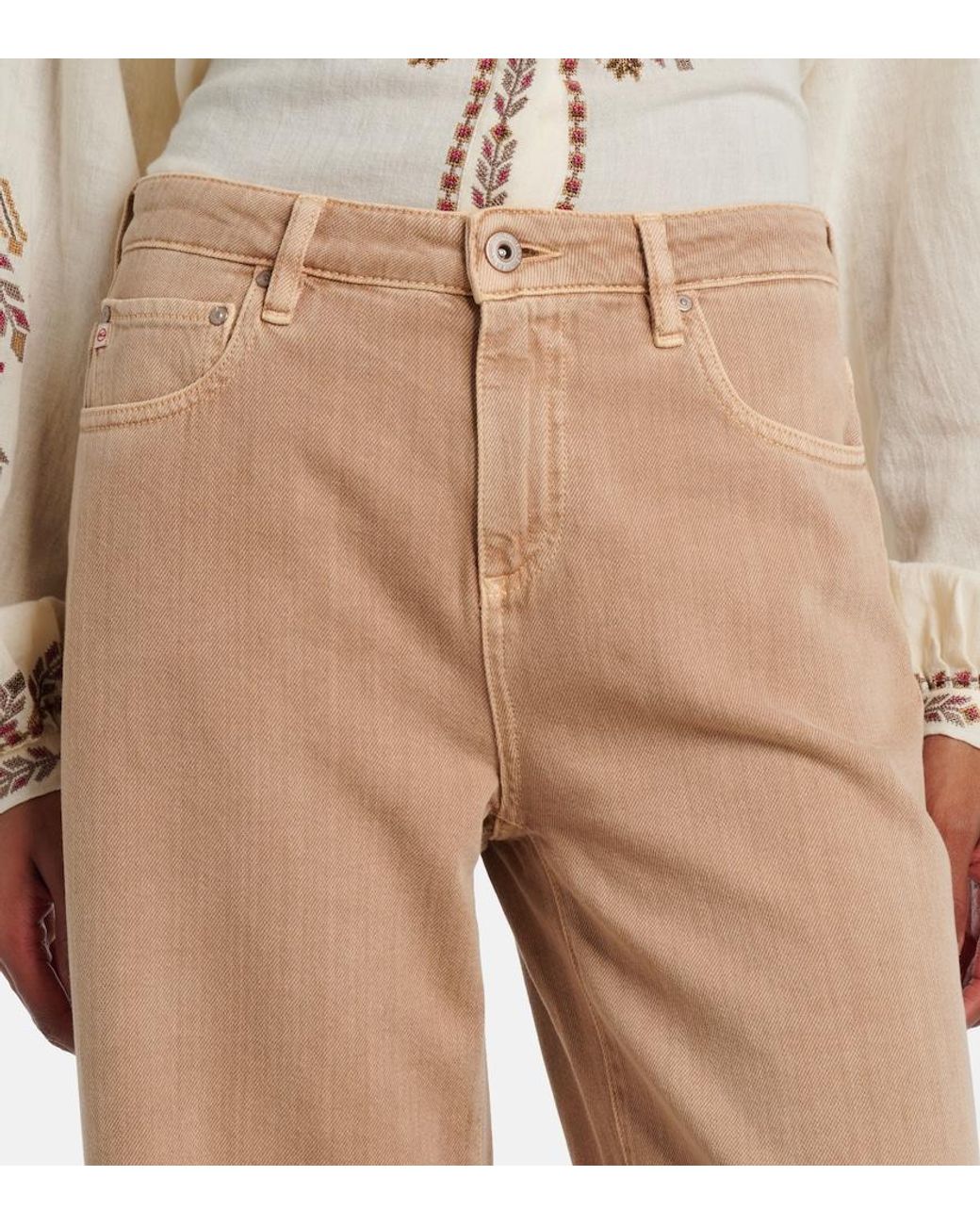 AG Jeans Natural Saige Cropped Wide-Leg Jeans