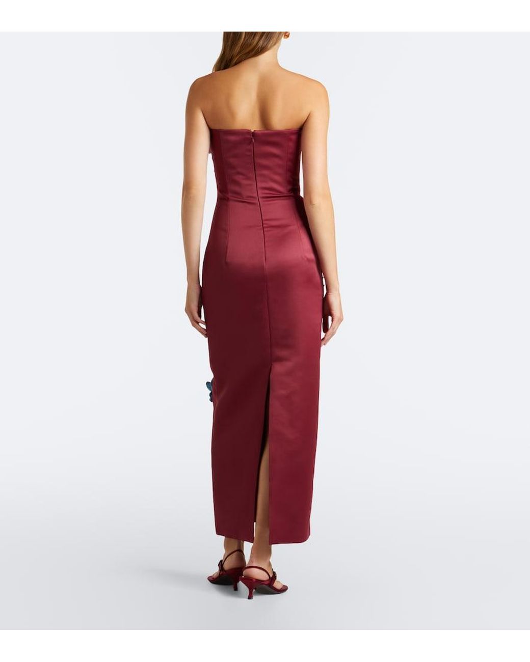 LEO LIN Red Rayna Floral-Applique Bustier Dress