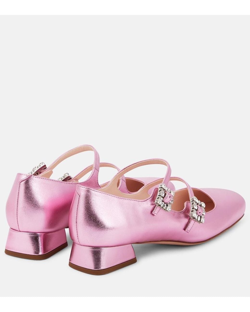 Roger Vivier Pink Mini Tres Vivier Leather Mary Jane Pumps