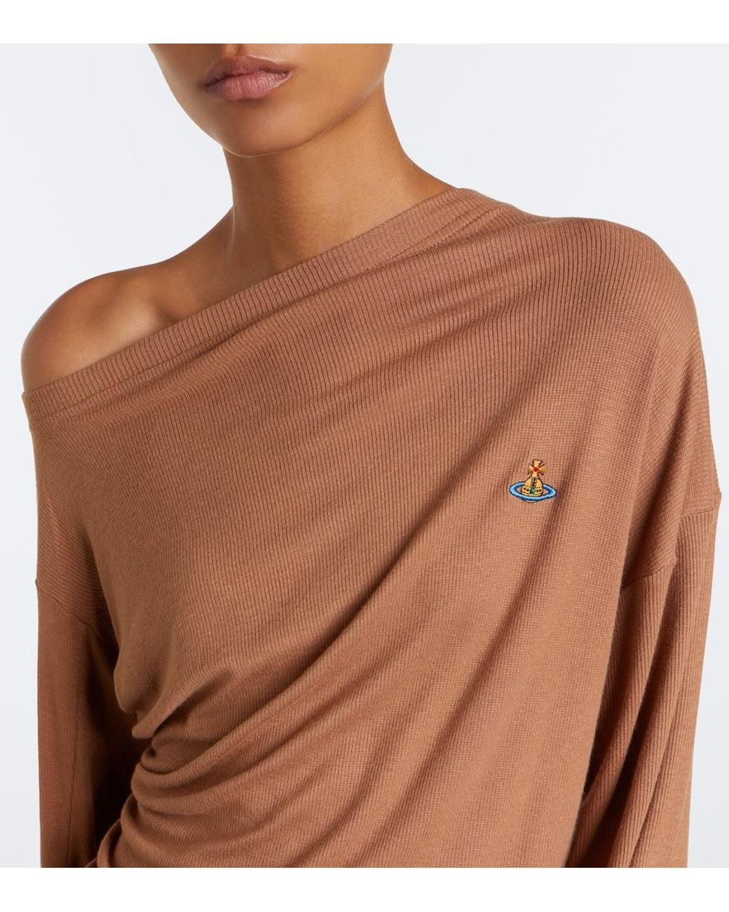 Vivienne Westwood Brown Draped Ribbed-Knit Top
