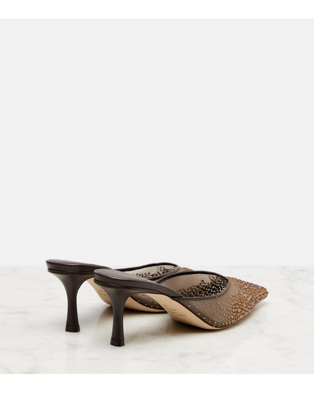 Jimmy Choo Brown Vivi 65 Crystal-Embellished Mesh Mules