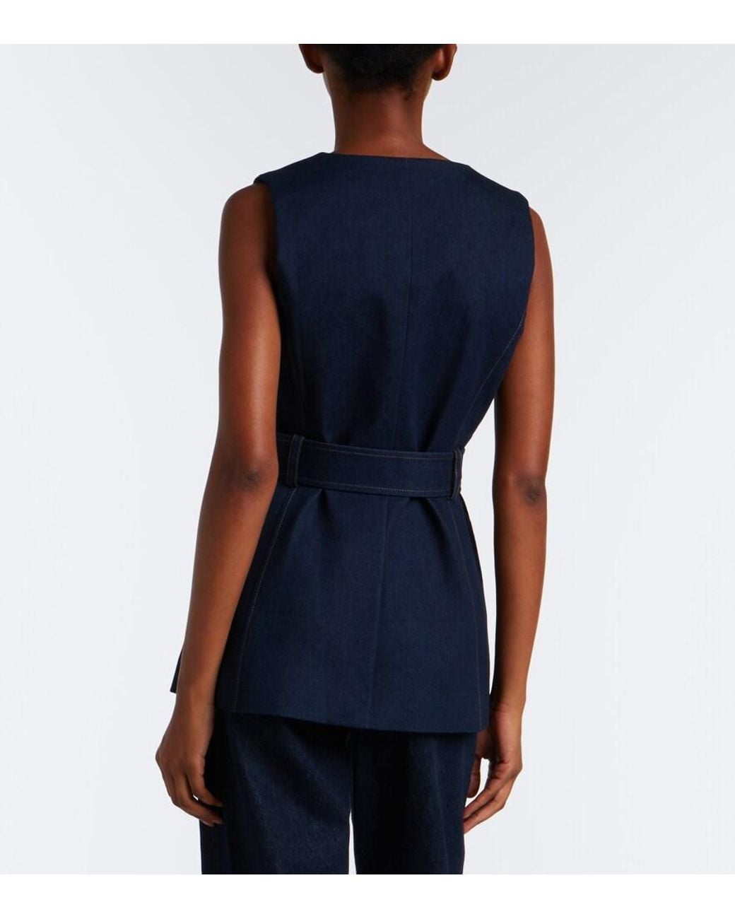 Veronica Beard Blue Becker Belted Denim Vest