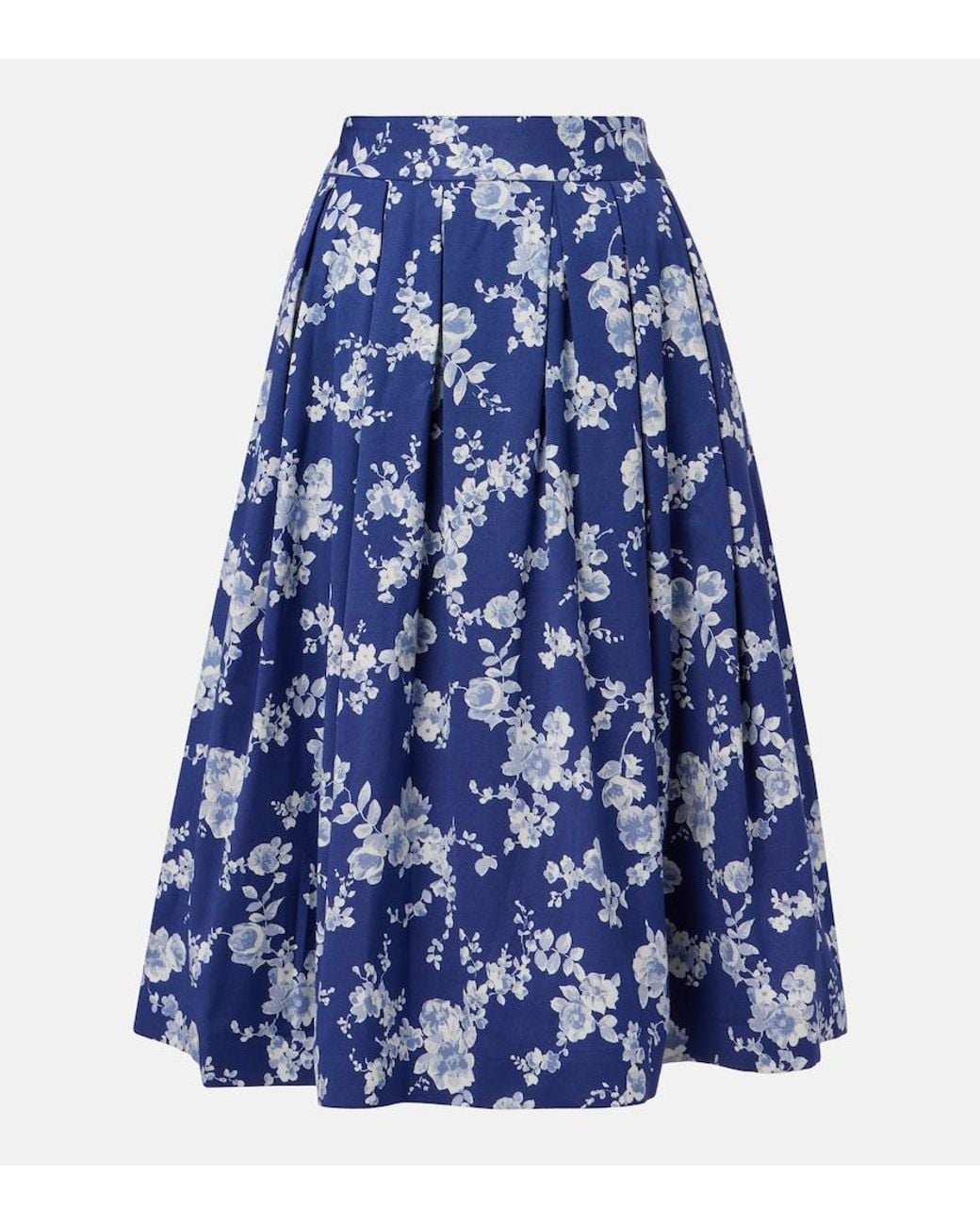 Carolina Herrera Blue Floral Faille Midi Skirt