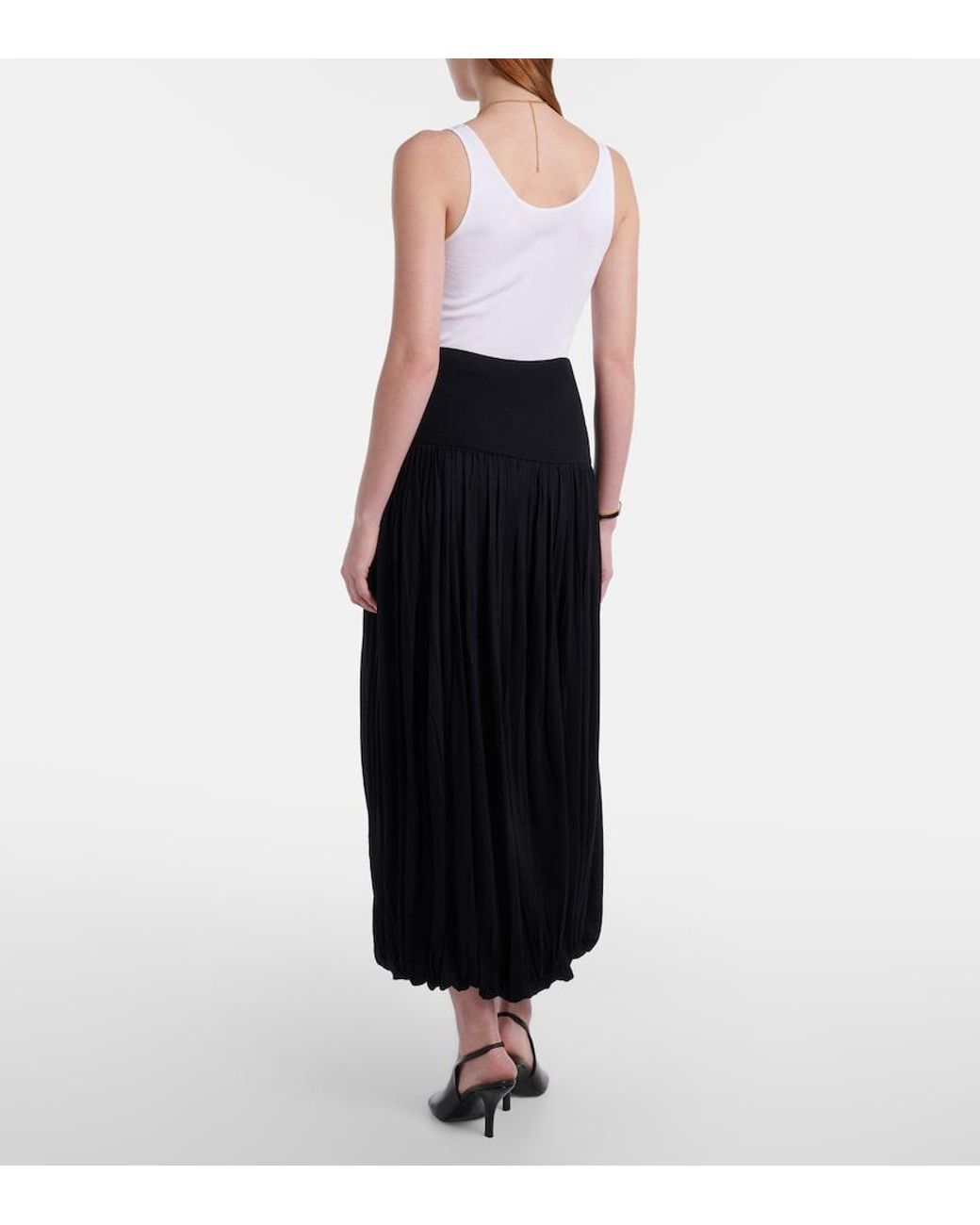 Totême Black Gathered Jersey Midi Skirt