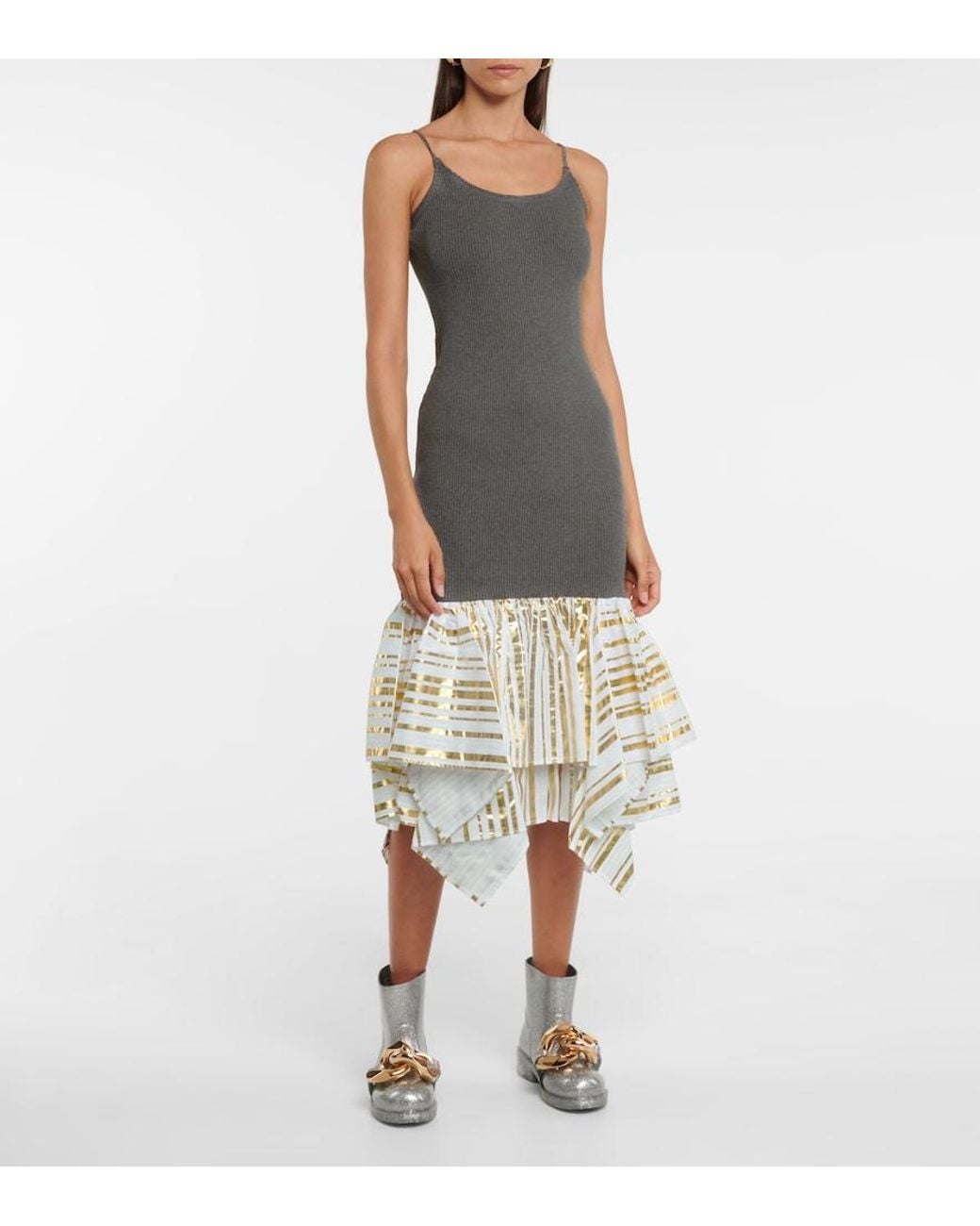 J.W. Anderson Multicolor Ribbed-Knit Cotton And Satin Midi Dress