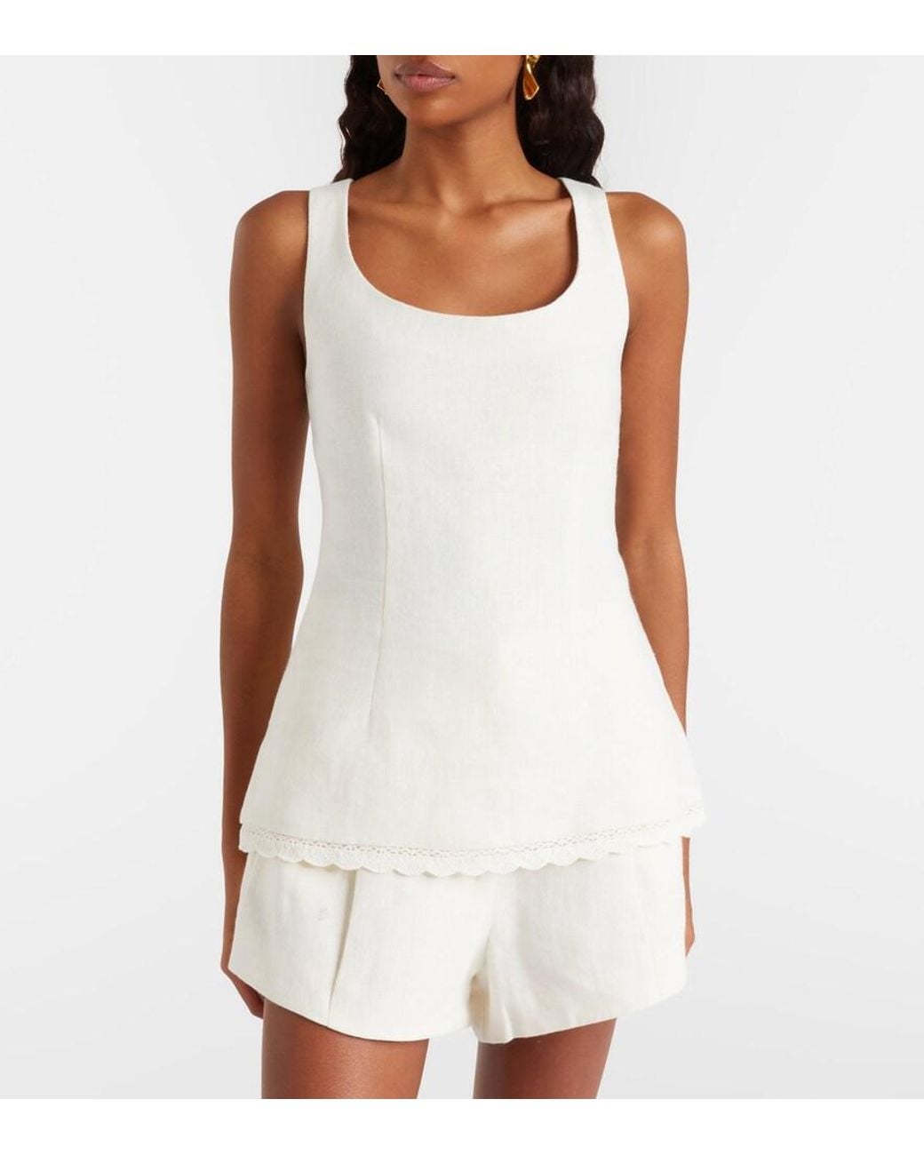Posse White Effi Scalloped Linen Tank Top