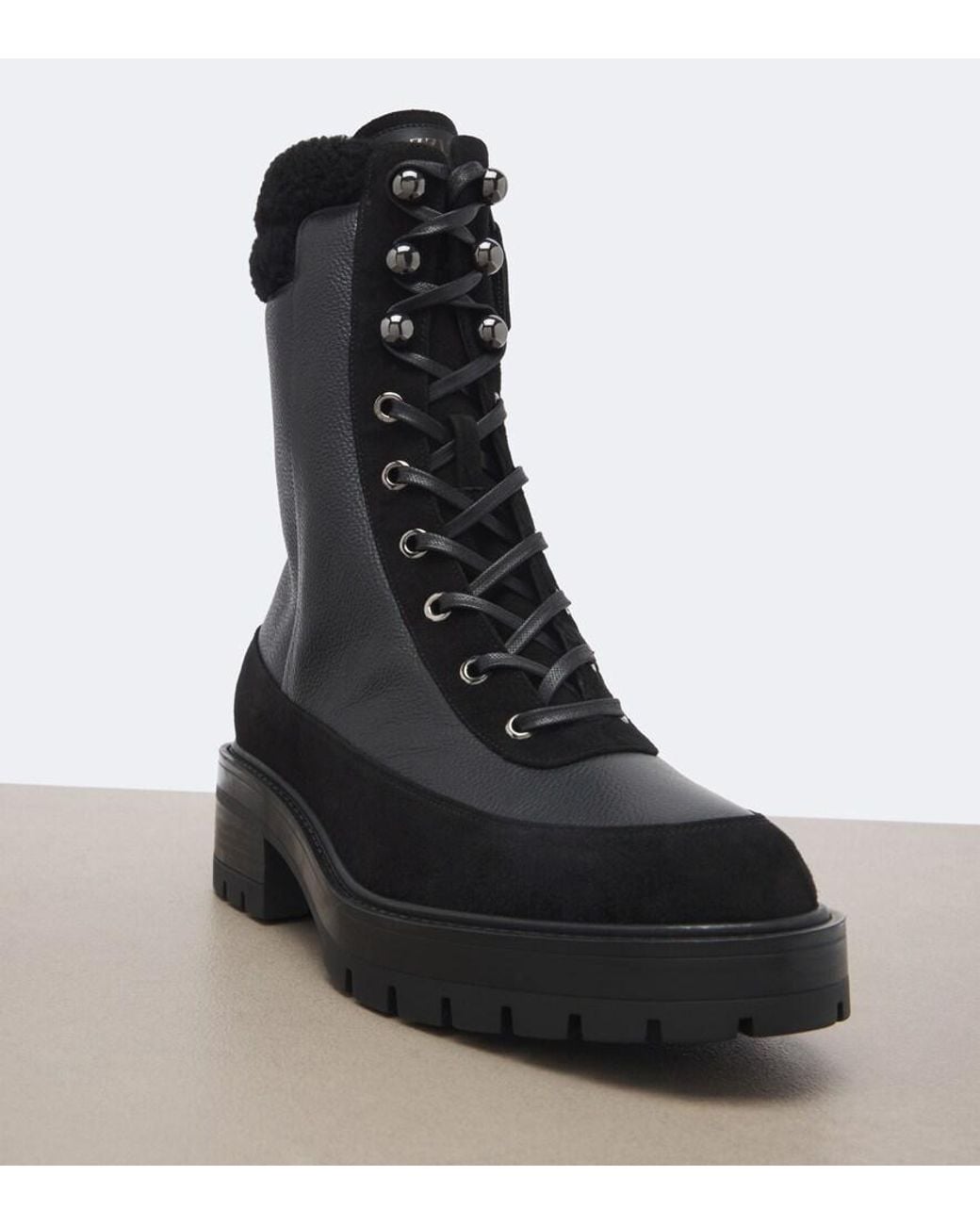 Aquazzura Black Very Cortina Leather Lace-Up Boots