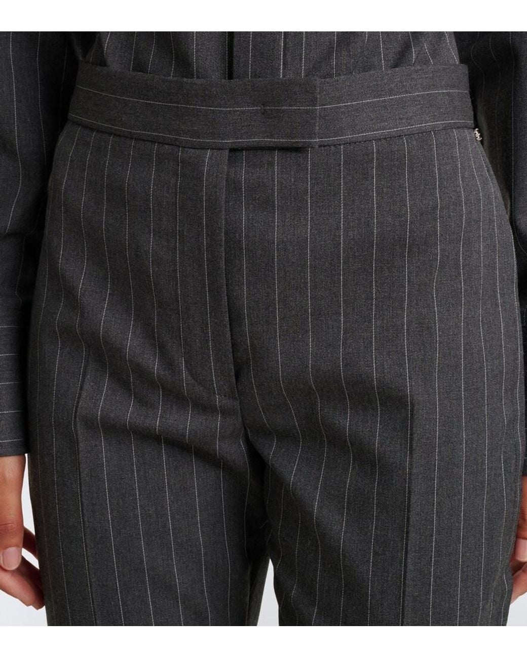 Sportmax Gray Pinstriped Wool-Blend Flared Pants
