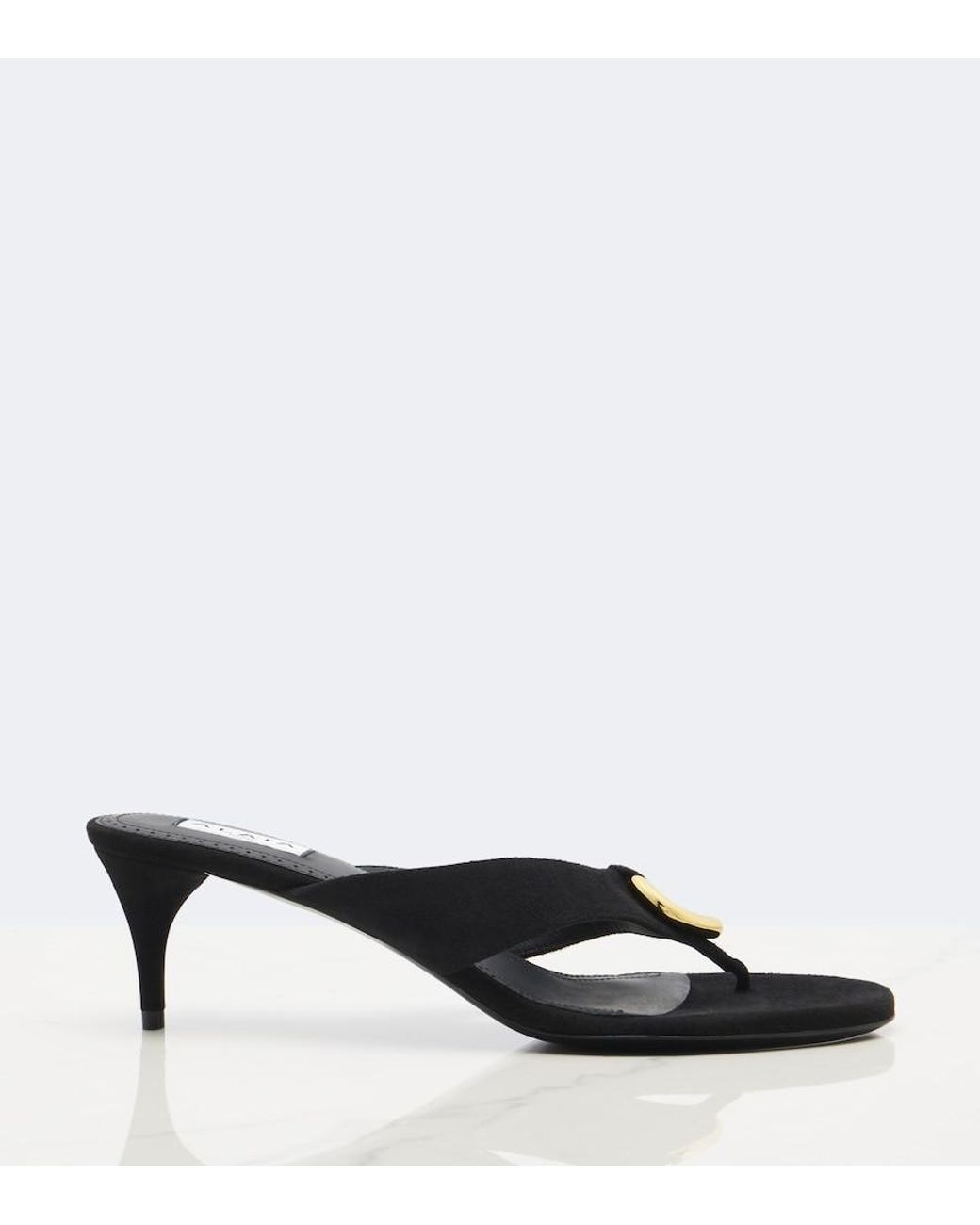 Alaïa Black Infra Suede Thong Sandals