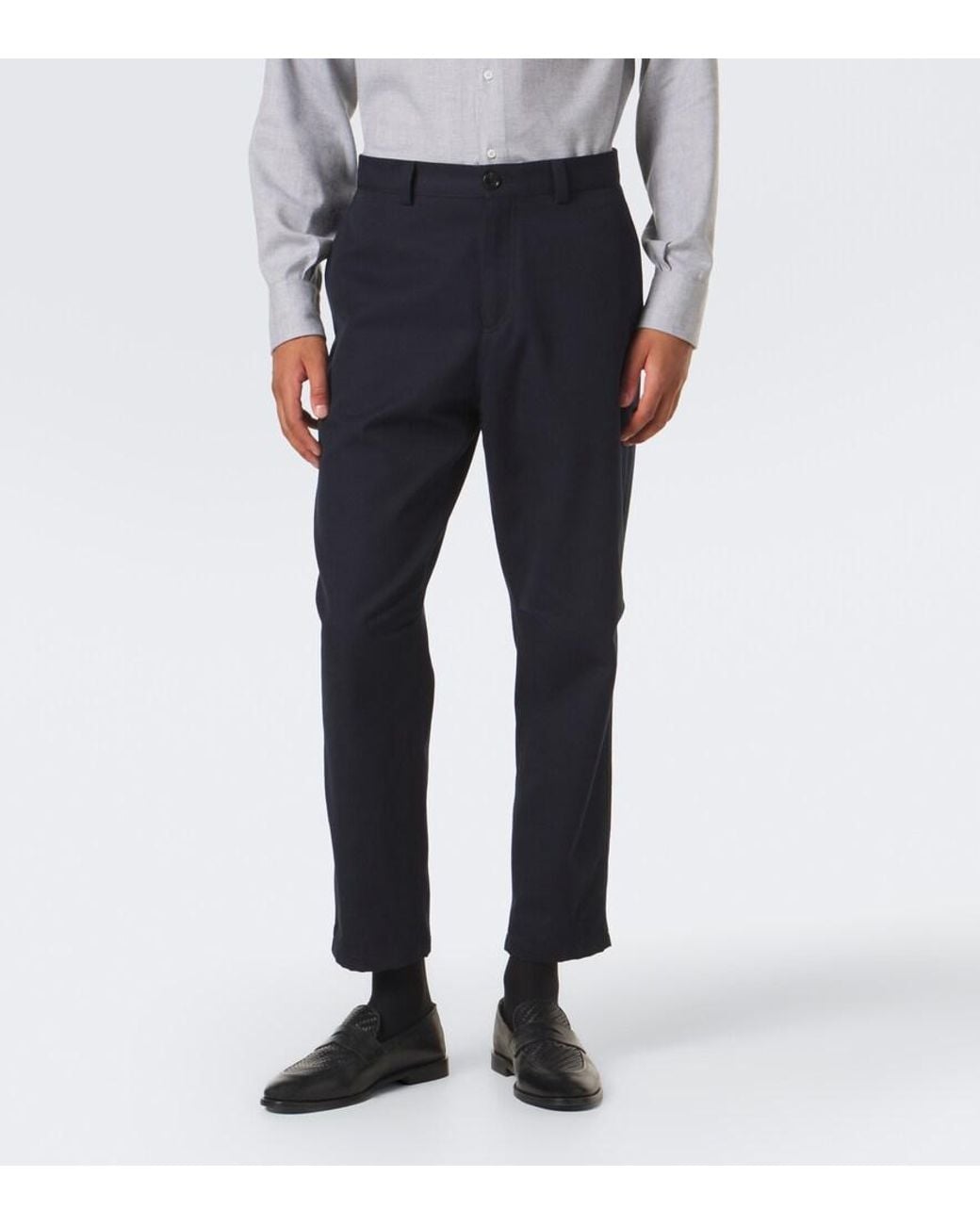 Brunello Cucinelli Blue Cotton And Wool Tapered Pants for men
