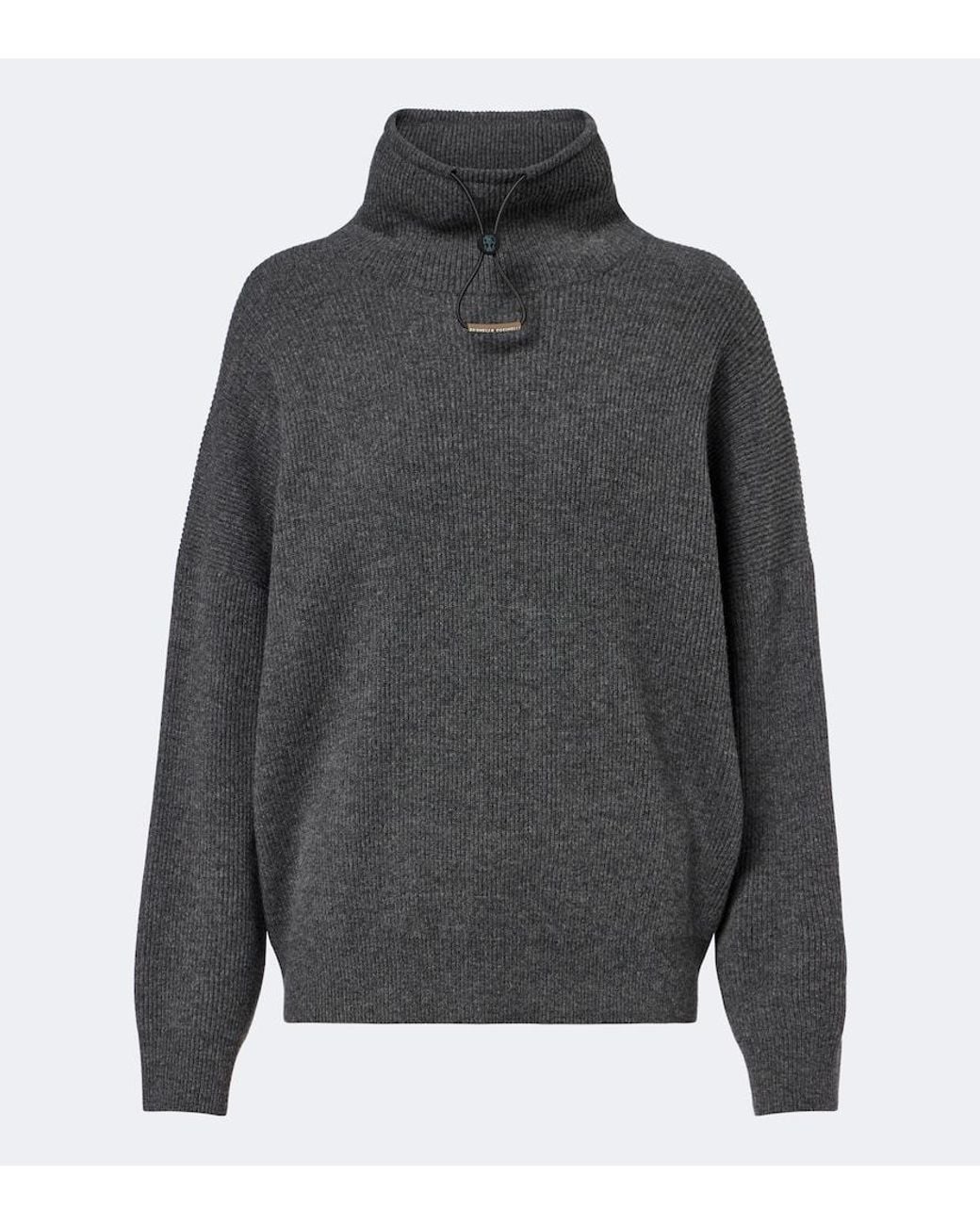 Brunello Cucinelli Gray Wool, Silk, And Cashmere Turtleneck Sweater