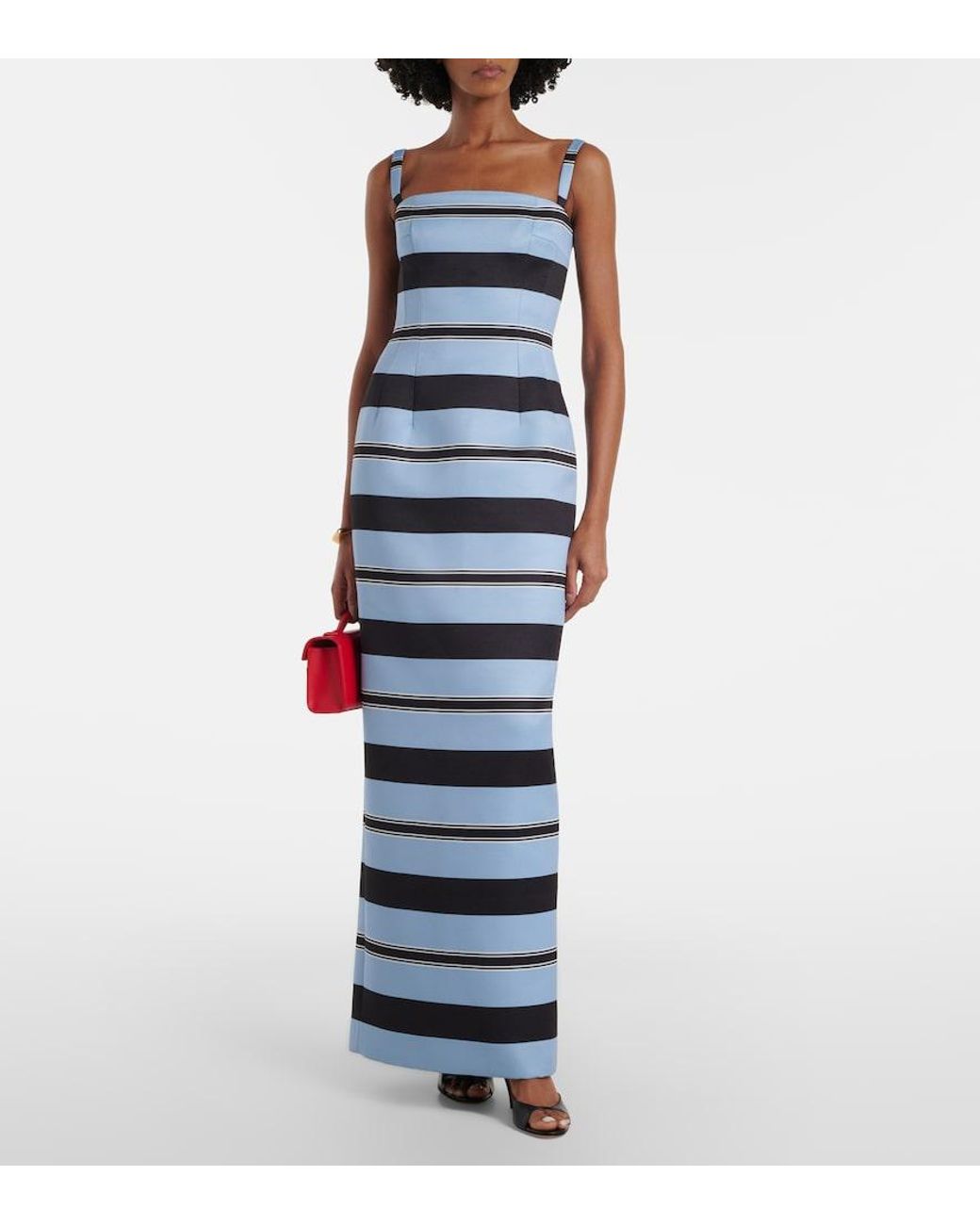 Emilia Wickstead Blue Regina Striped Taffeta Faille Maxi Dress