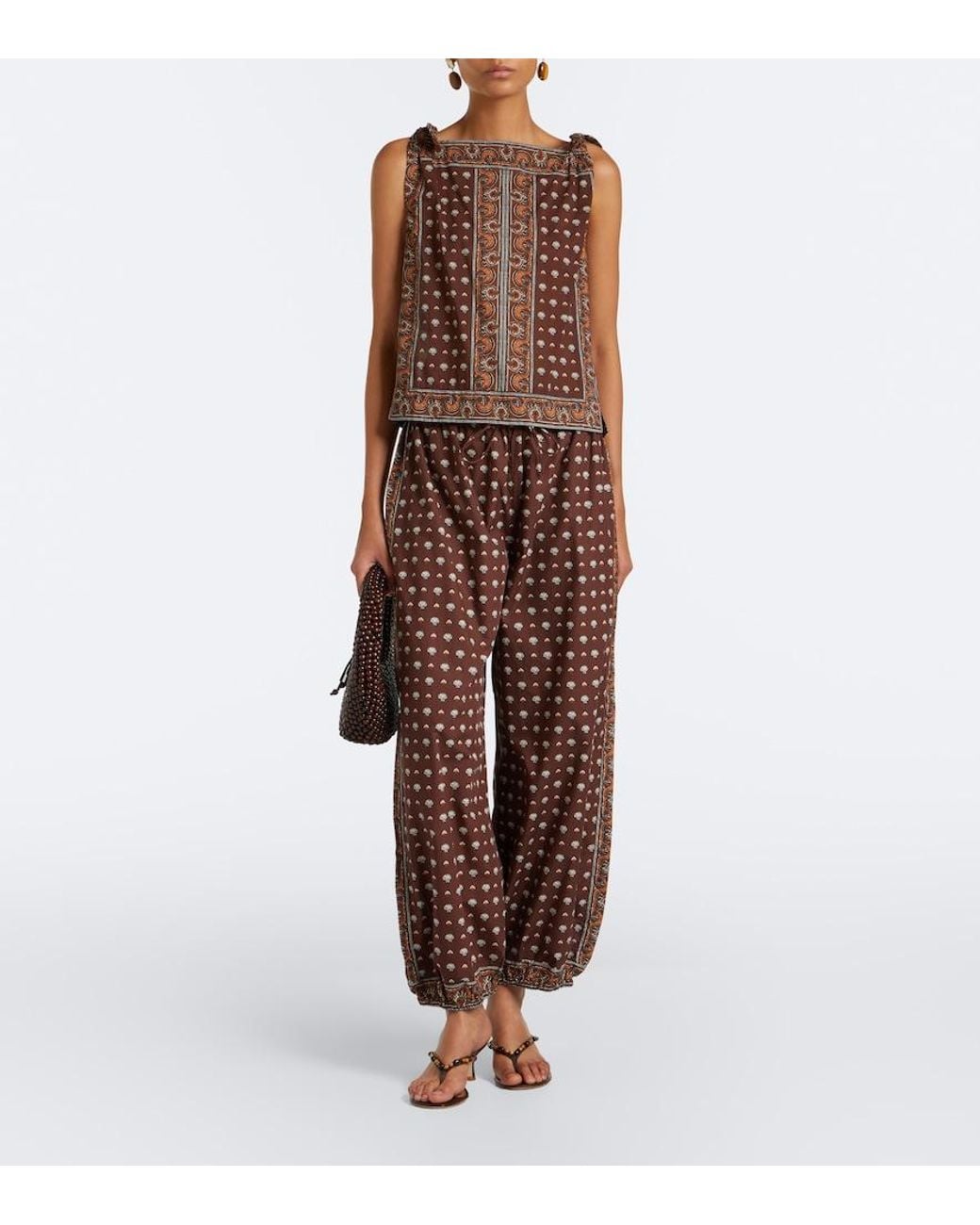 Doen Brown Yarrow Printed Cotton Tapered Pants