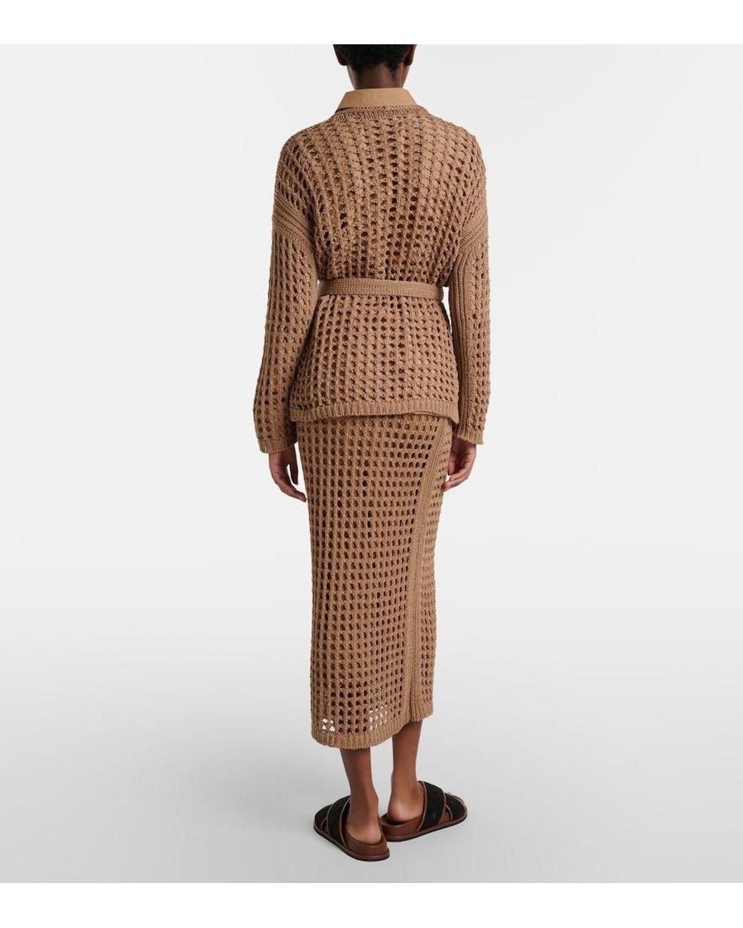 Max Mara Brown Geode Open-Knit Cotton Midi Skirt