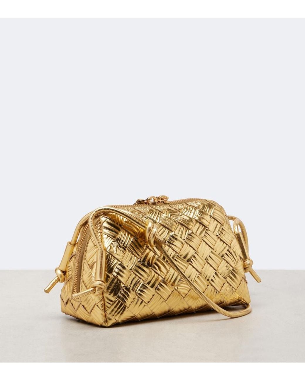 Bottega Veneta Concert Intrecciato Metallic Leather Pouch