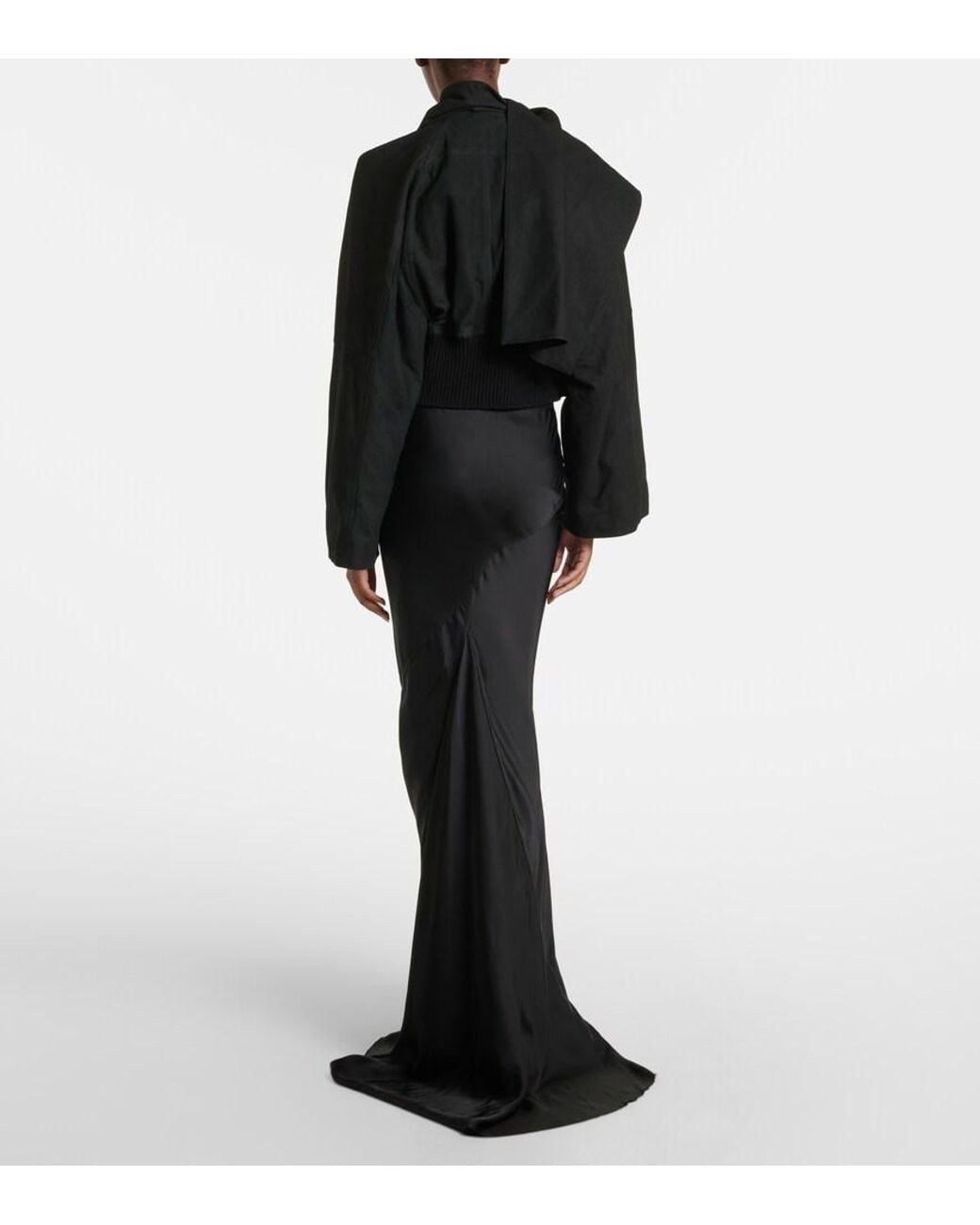 Rick Owens Black Coda Draped Satin Maxi Skirt