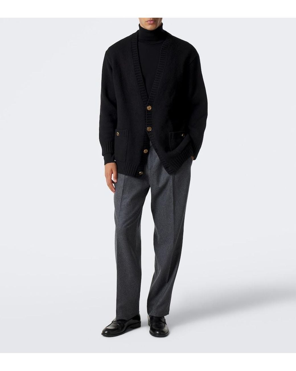 Dolce & Gabbana Gray Virgin Wool Flannel Wide-Leg Pants for men