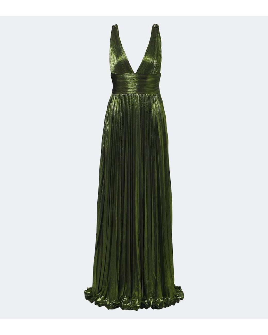 retroféte Green Perindo Plisse Lame Gown