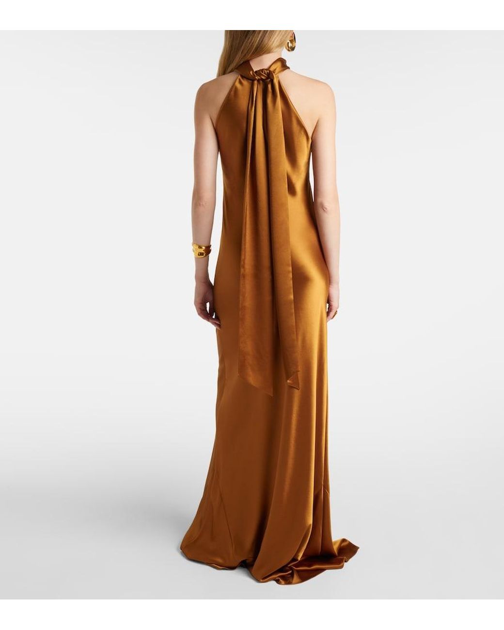 Galvan Brown Sienna Halterneck Satin Gown