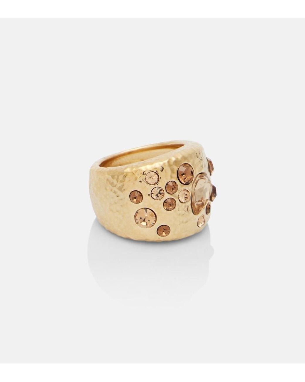 Oscar de la Renta White Scramble Embellished-Plated Ring