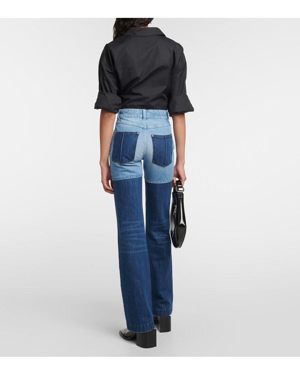 Jeans Rectos De Tiro Alto Con Patchwork Peter Do de color Blue