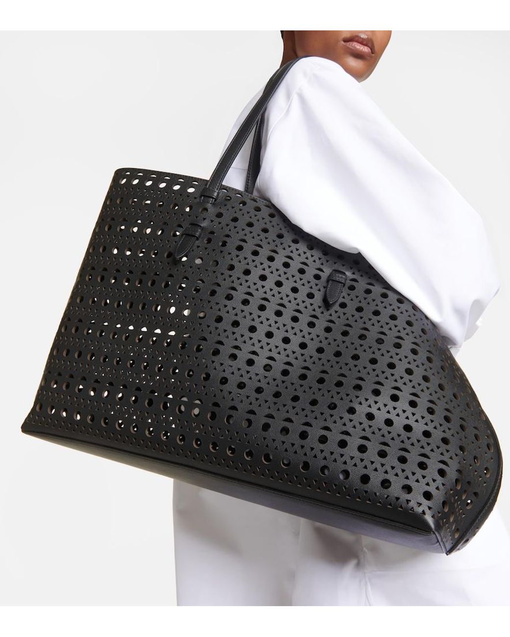 Alaïa Black Mina 44 Large Leather Tote Bag