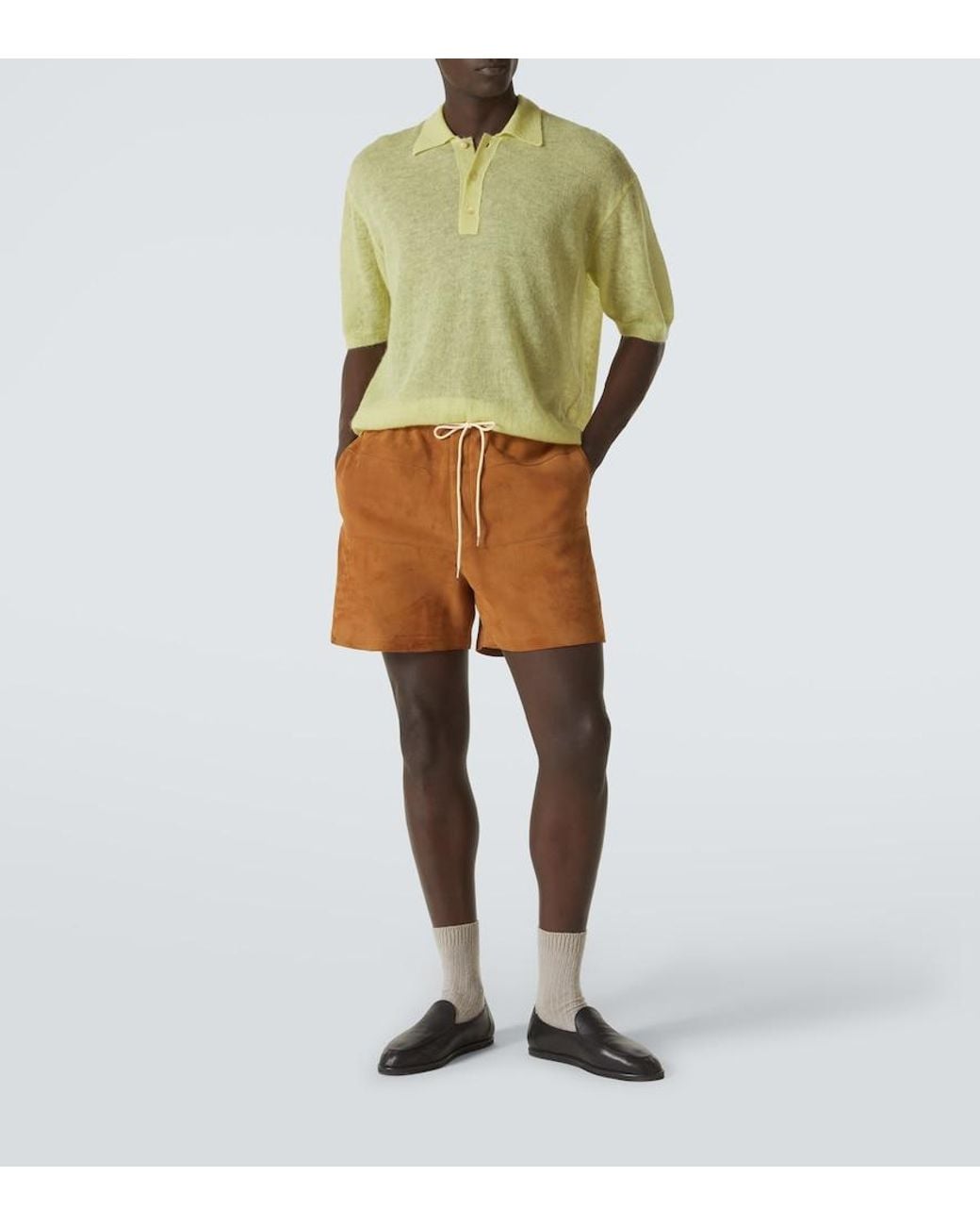 Auralee Yellow Mohair-Blend Polo Sweater for men