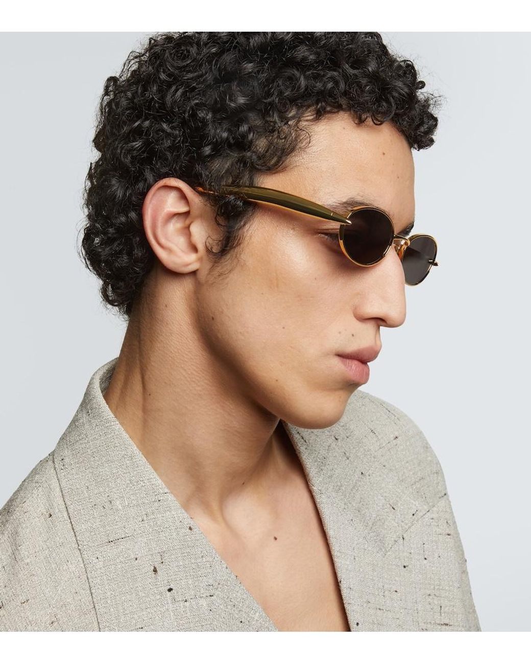 Bottega Veneta Brown Sardine Oval Sunglasses for men