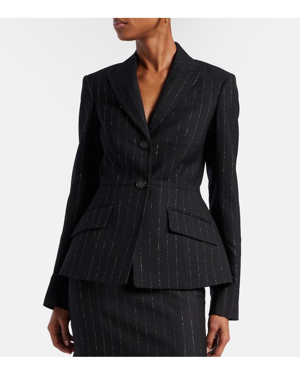 Erdem Black Pinstripe Wool Blazer
