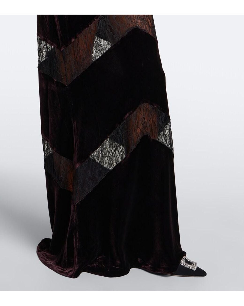 Rebecca Vallance Black Novo Lace-Trimmed Velvet Gown