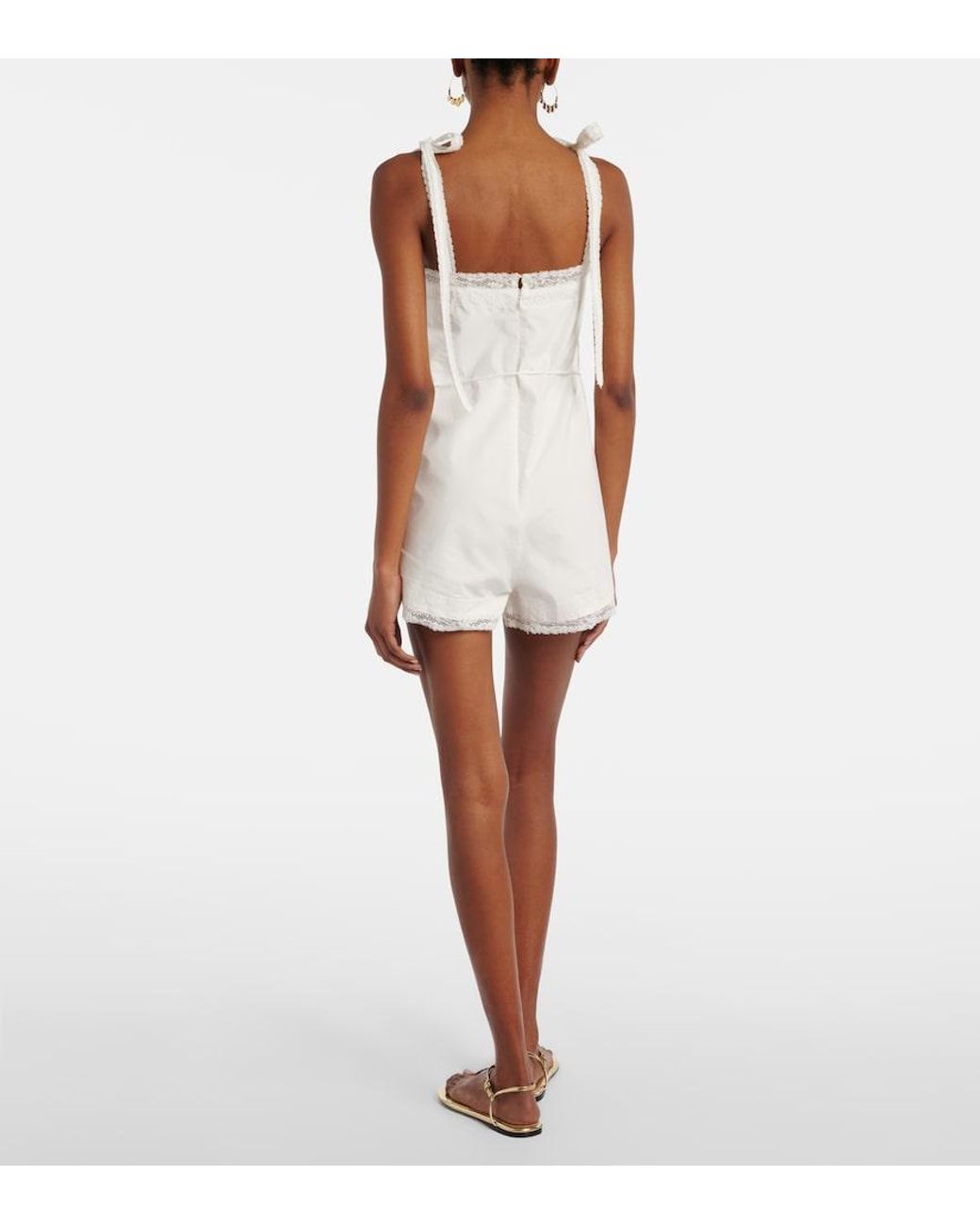 Faithfull The Brand White Reine Lace-Trimmed Cotton Romper