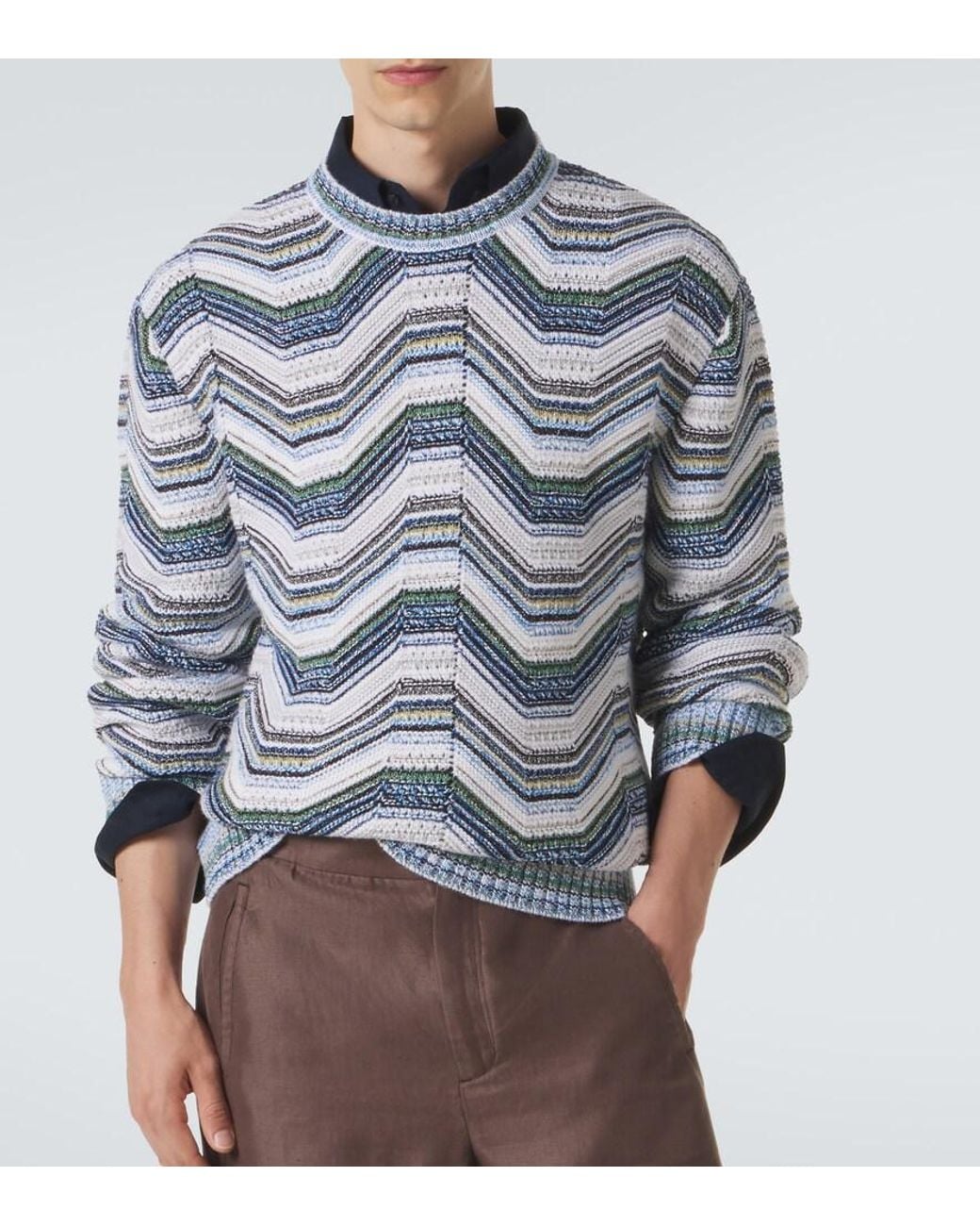 Missoni Blue Wave Wool And Cotton-Blend Sweater for men