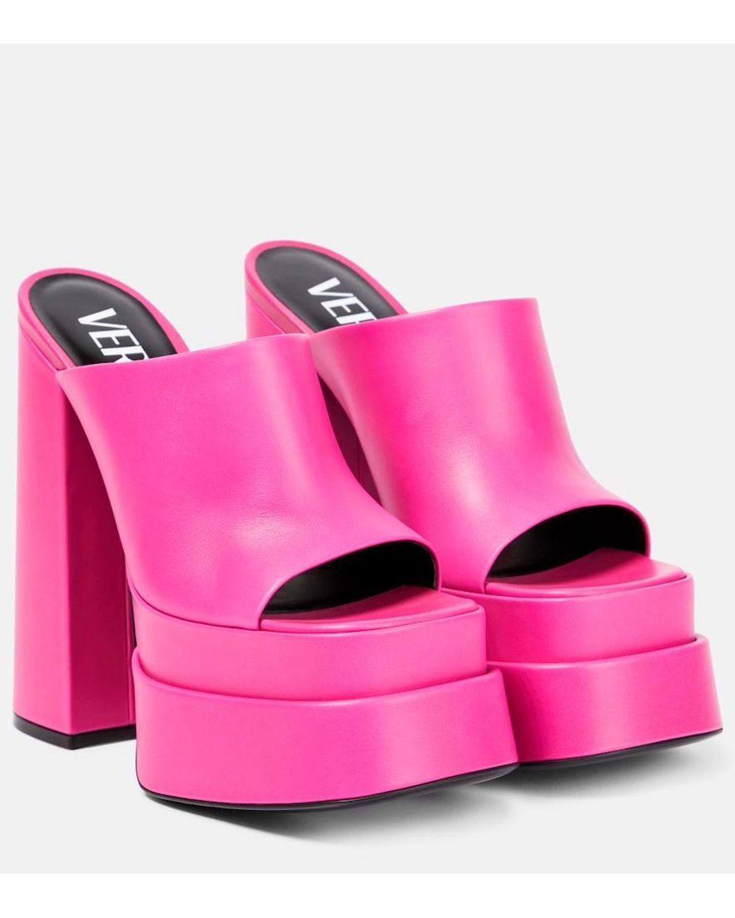 Versace Pink Leather Platform Mules