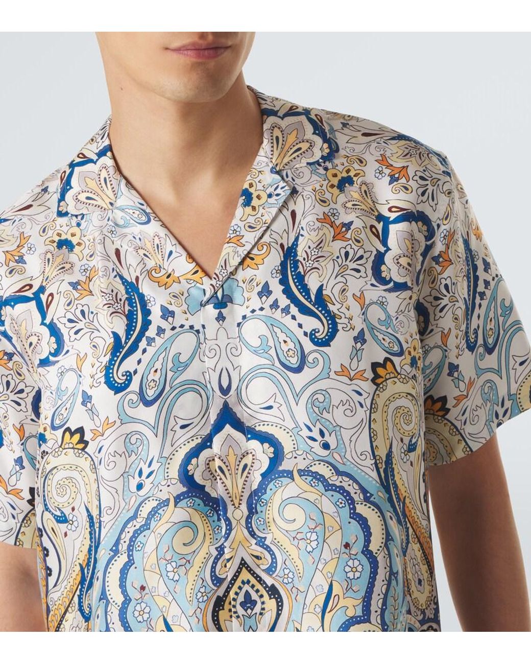 Orlebar Brown Blue Maitan Paisley Silk Shirt for men