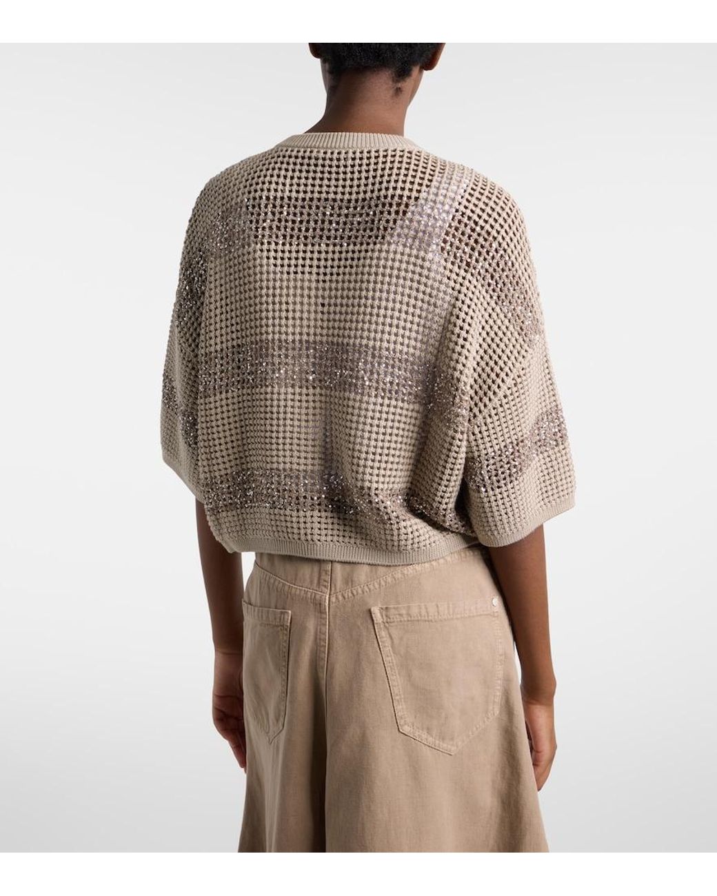 Brunello Cucinelli Natural Sequined Cotton Cardigan